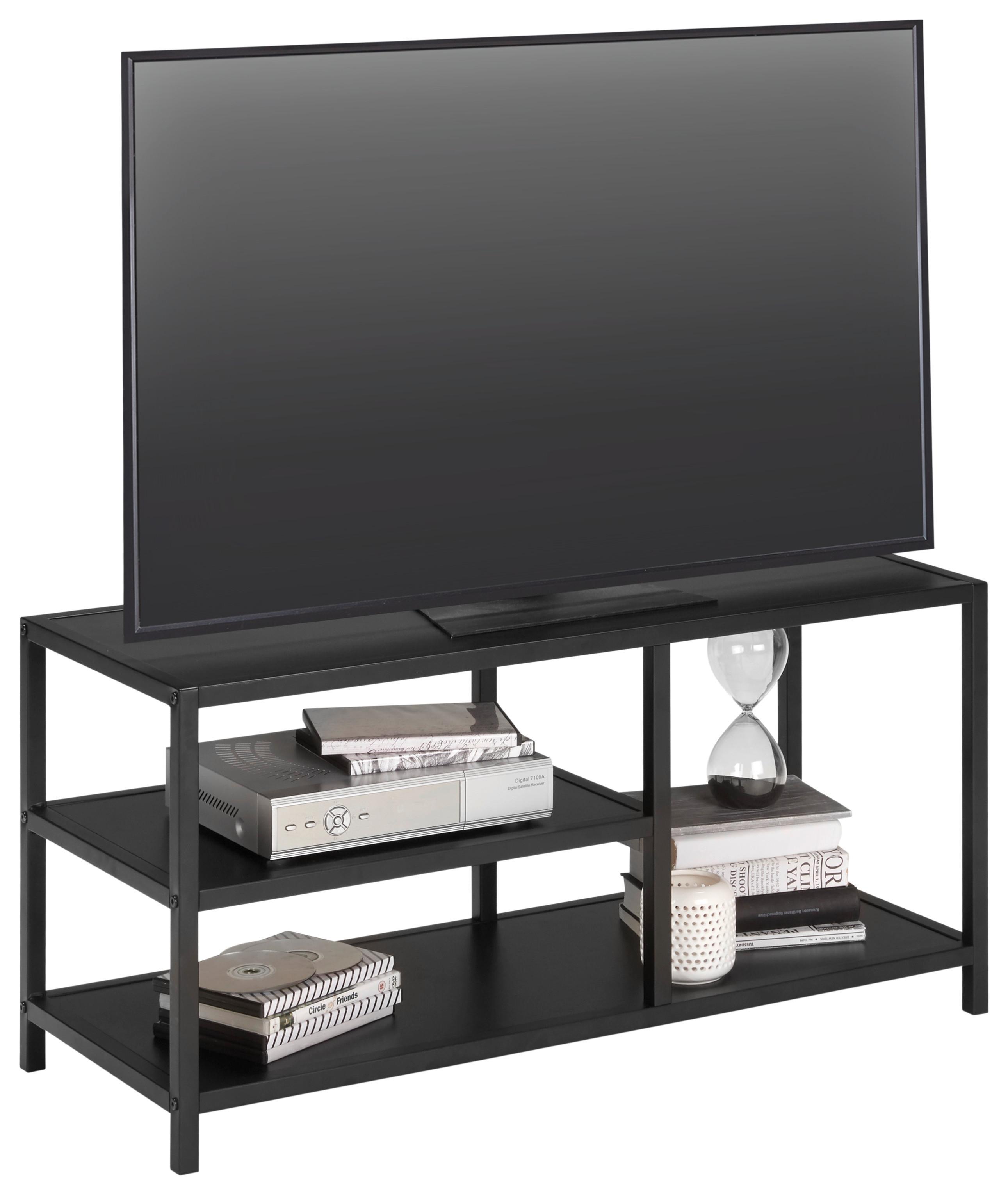TV-elem fekete polcokkal DALLAS - Fekete, modern, Faalapú anyag/Fém (90/44/34cm) - Modern Living