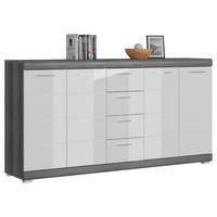 Kommode Scout ca. 165x85 cm Weiß/Grau - Chromfarben/Weiß Hochglanz, Design, Holzwerkstoff/Kunststoff (165/85/37cm) - MID.YOU