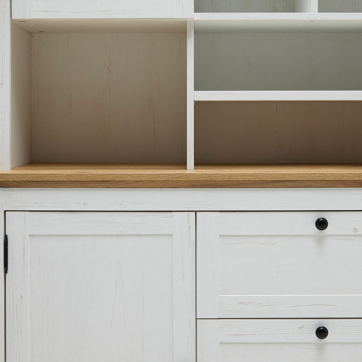 Buffetaufsatz Korsika Eichefarben/Weiß - Eichefarben/Schwarz, ROMANTIK / LANDHAUS, Glas/Holzwerkstoff (150/110/37cm) - Mömax