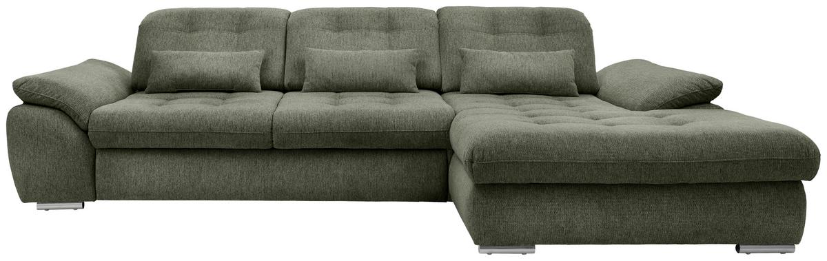 Ecksofa Rigatti Grün Chenille m. Bettkasten - Chromfarben/Grün, MODERN, Textil/Metall (314/184cm) - Livetastic