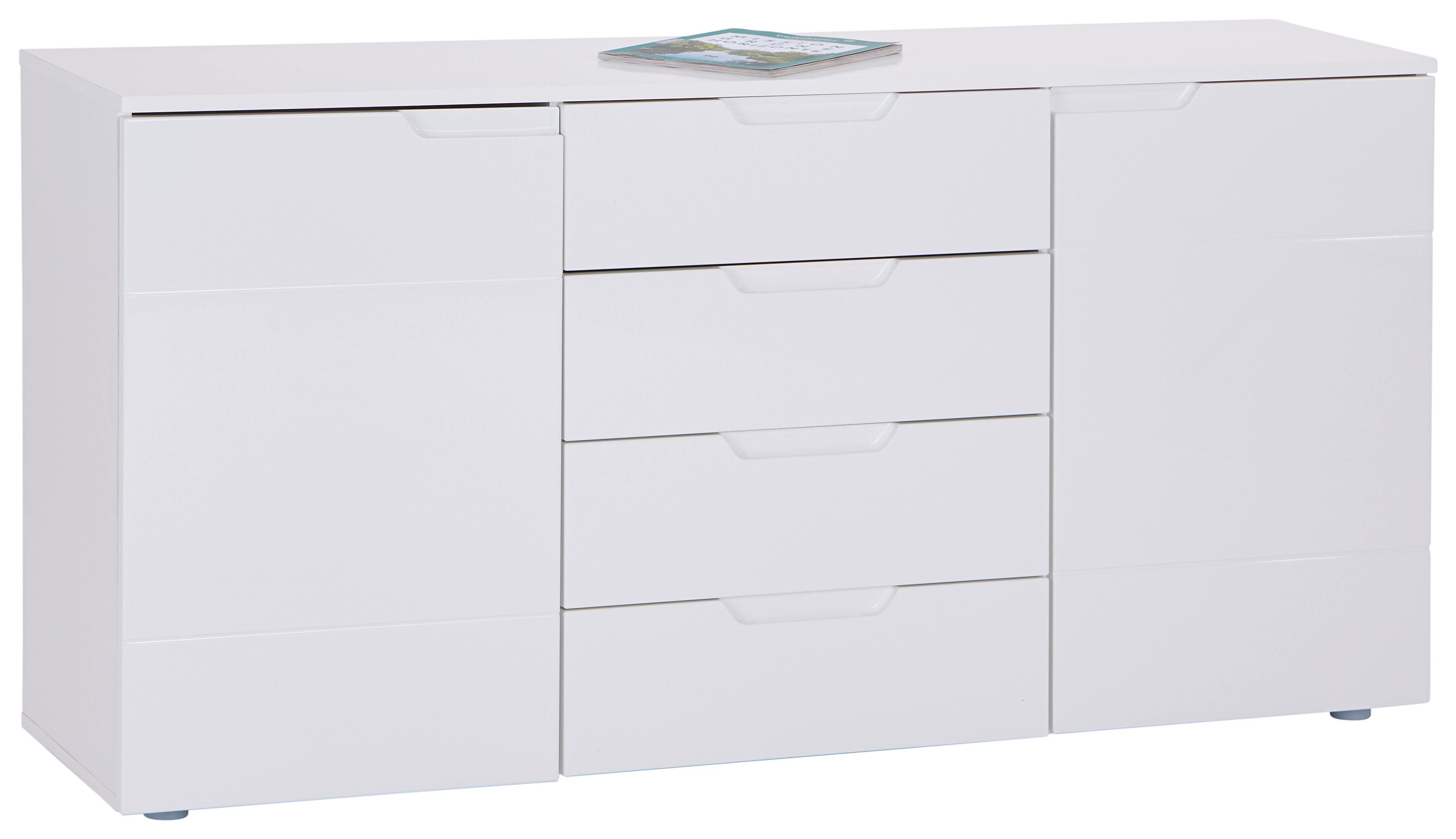 Comodă HILTON - alb/alb lucios intens, Modern, material pe bază de lemn (160/81,4/40cm) - Modern Living