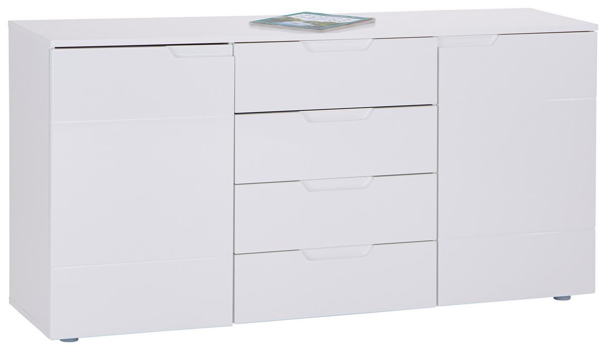 Comodă HILTON - alb/alb lucios intens, Modern, material pe bază de lemn (160/81,4/40cm) - Modern Living