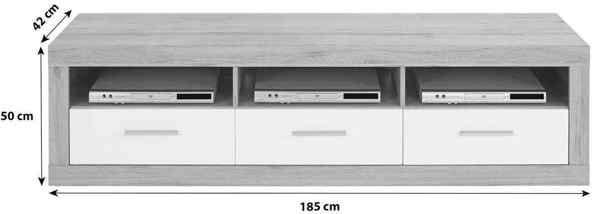Element TV Malta - alb/gri, Modern, material pe bază de lemn (185/50/42cm) - Modern Living