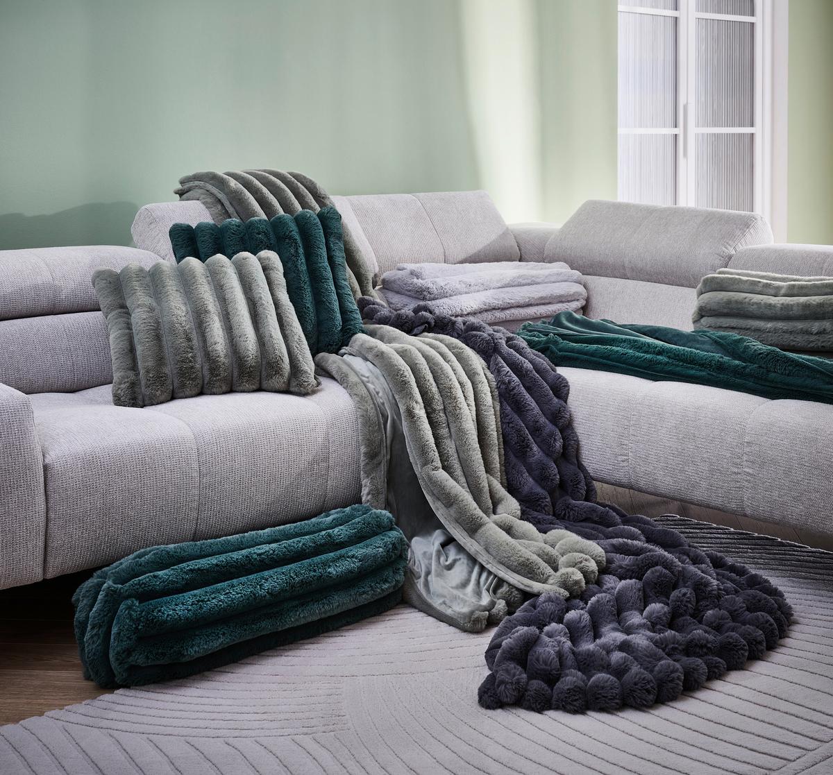 KOC FUTRZANY ZUZANNO - antracytowy, tkanina (150/200cm) - Novel