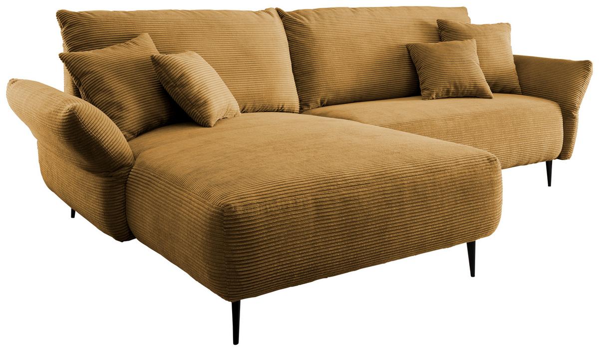 Wohnlandschaft Vanilla Goldfarben Cord - Goldfarben/Schwarz, Design, Textil/Metall (178/264-302cm) - Livetastic