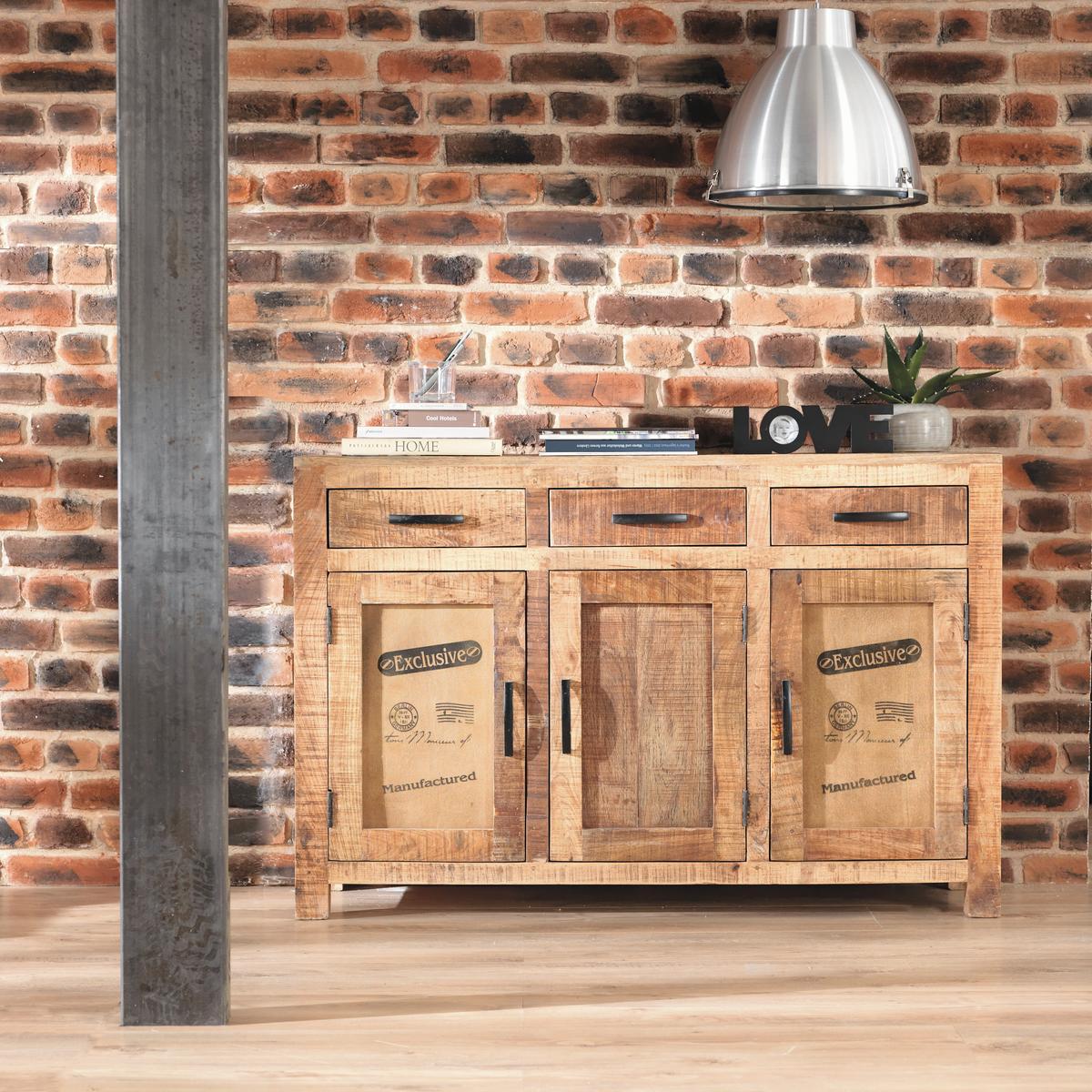 Sideboard aus Mangoholz Massiv - Dunkelbraun/Naturfarben, Lifestyle, Holz/Metall (130/86/42cm) - Zandiara