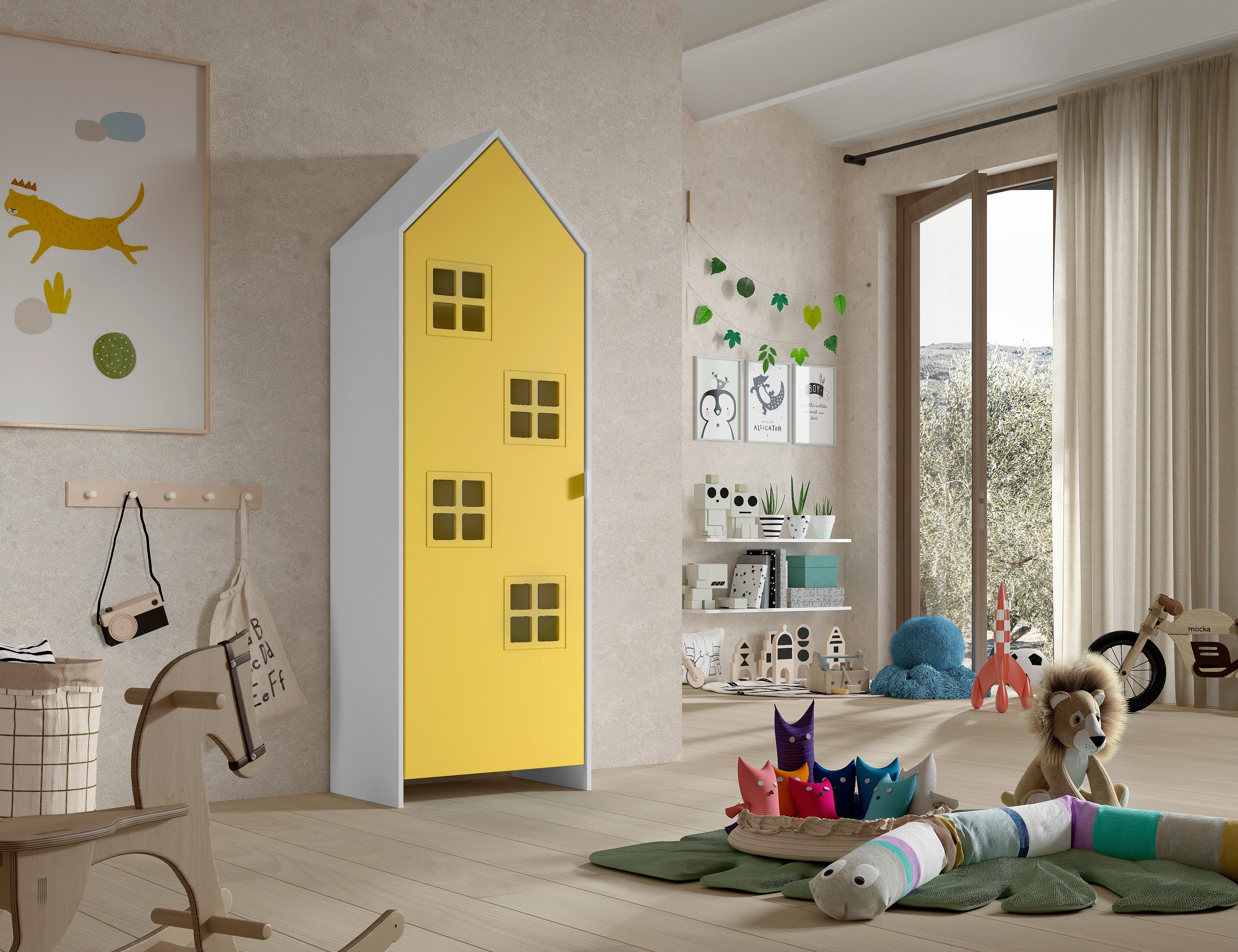 Kinderkleiderschrank Casami ca. 58x171x37 cm Weiß/Gelb - Gelb/Weiß, MODERN, Holzwerkstoff/Metall (57,6/171,3/37cm) - MID.YOU