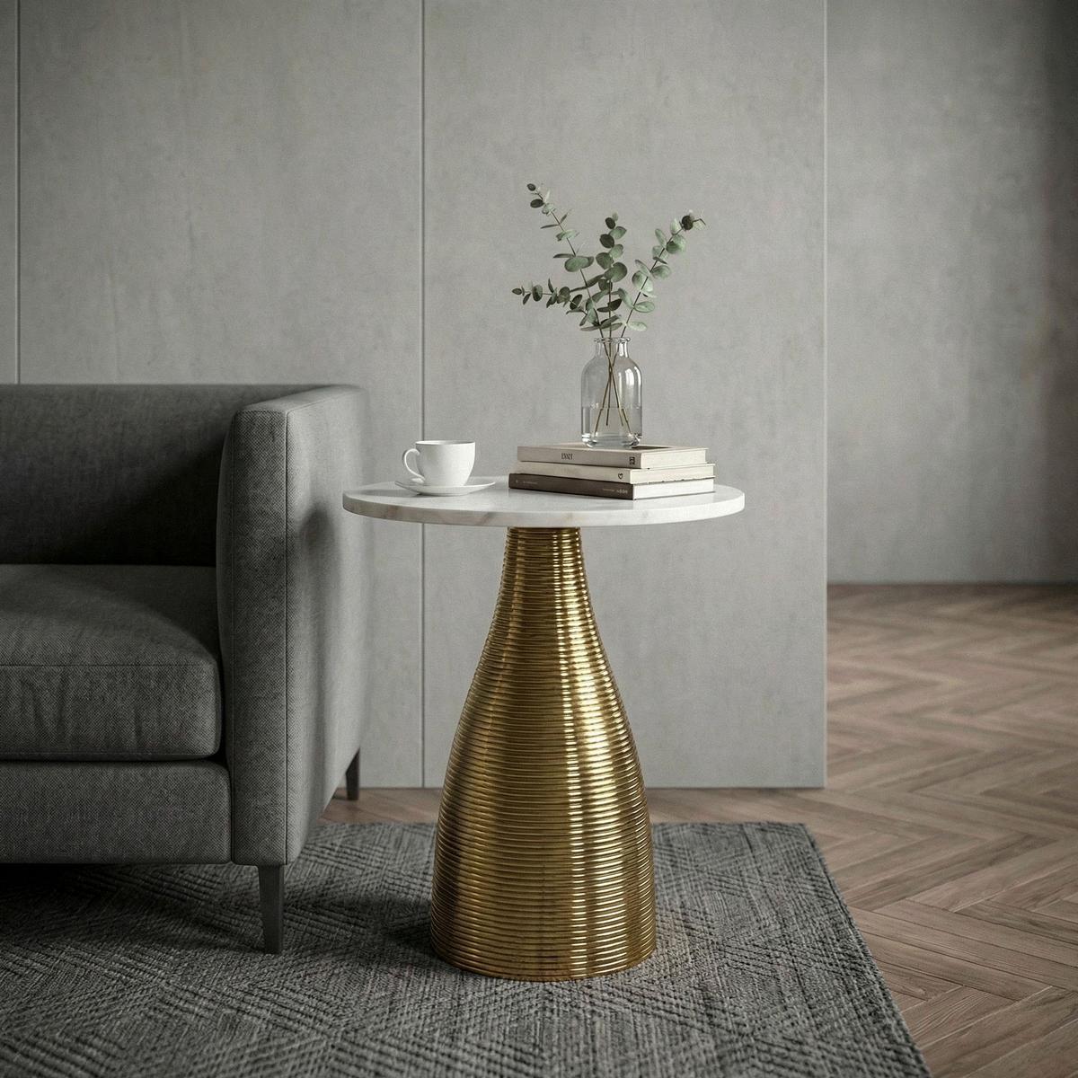 Beistelltisch Wl7.513 - Weiss/Goldfarben, Design, Stein/Metall (40/40/48cm) - Livetastic