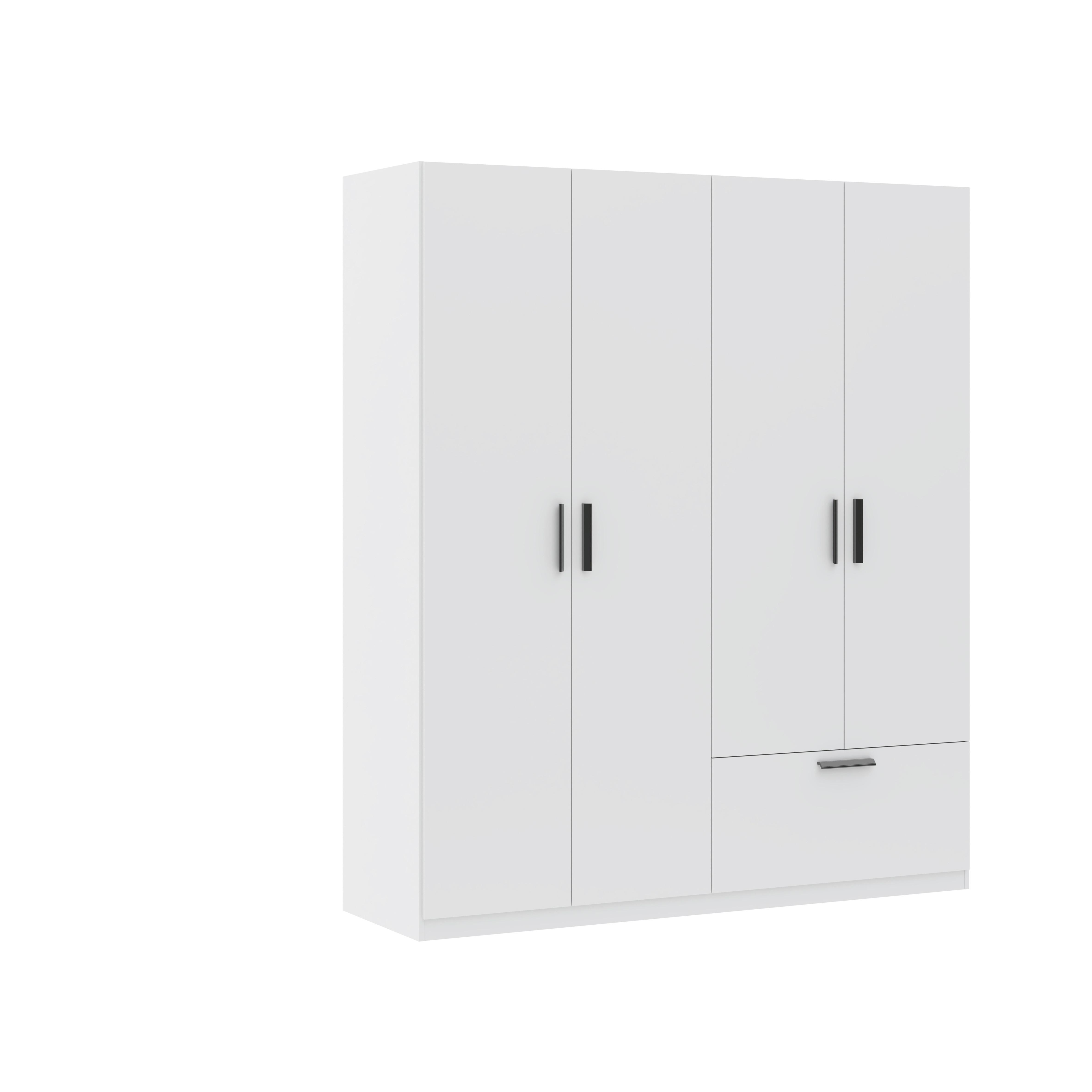 GARDEROB MED GÅNGJÄRNSDÖRRAR MILOS 4T1S - vit/svart, Modern, trämaterial/plast (180/210/54cm) - Mömax