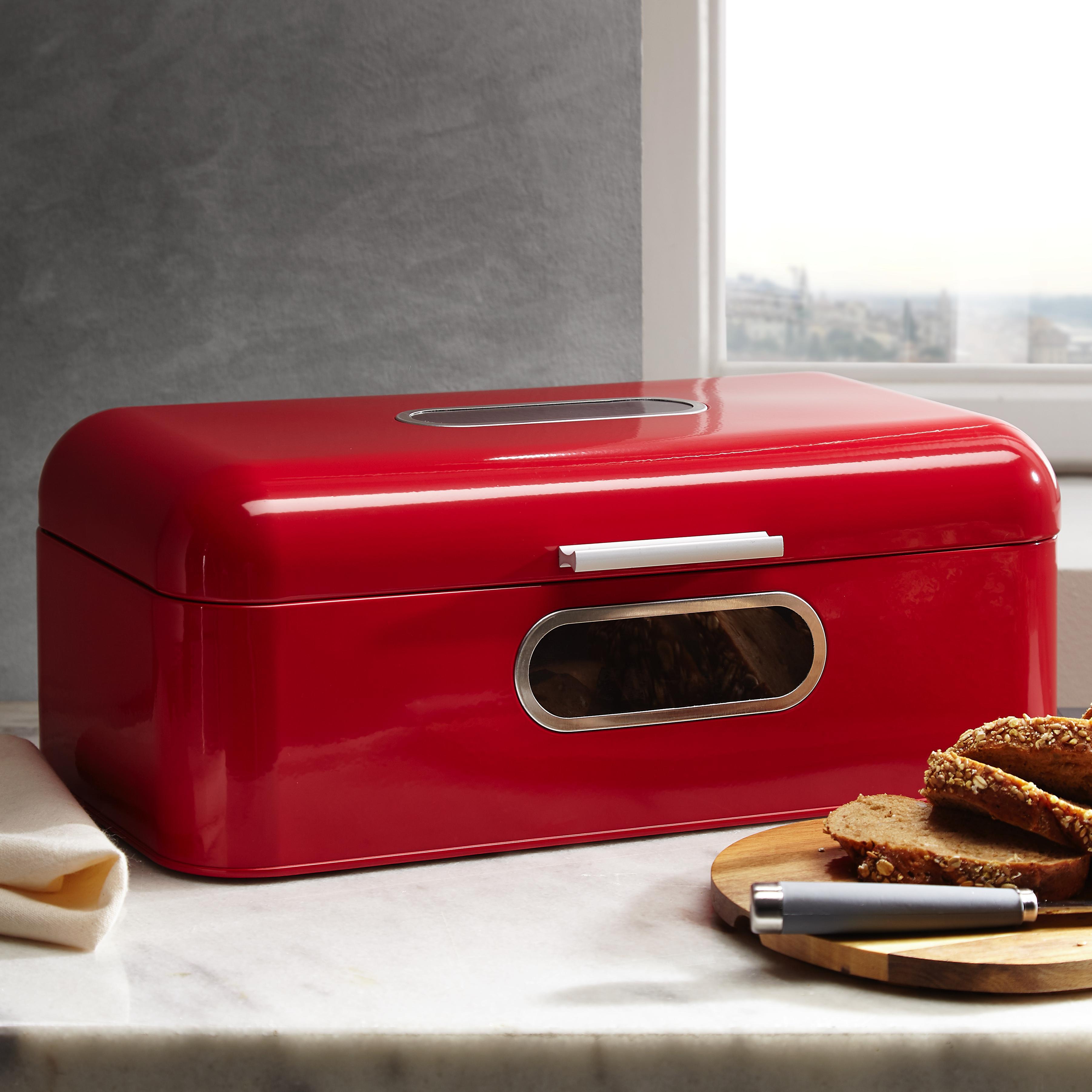 Echtwerk Brotbox Retro mit Sichtfenster - Rot, MODERN, Metall (42,5/23,8/17,0cm) - Echtwerk