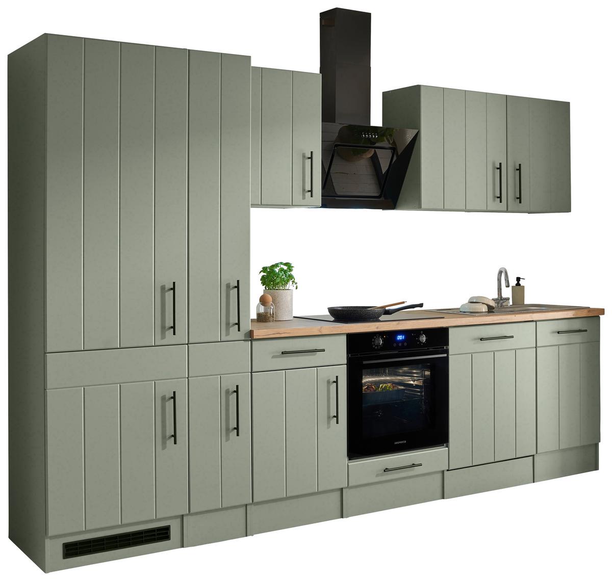 Küchenblock Anton m. Geräte Wildeiche/Schilfgrün - Schilfgrün/Wildeiche, Trend, Holzwerkstoff/Metall (310cm) - Respekta