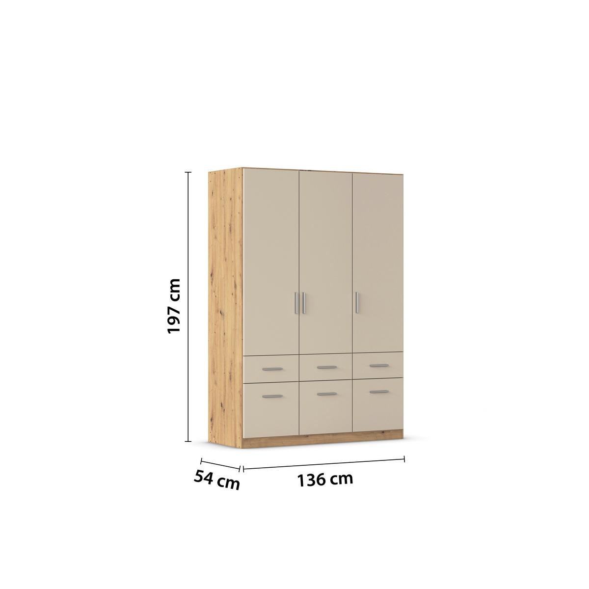 Omara Za Oblačila Celle Matt, Barva Šampanjca, Hrast - barve šampanjca/barve aluminija, Trend, umetna masa/leseni material (136/197/54cm)