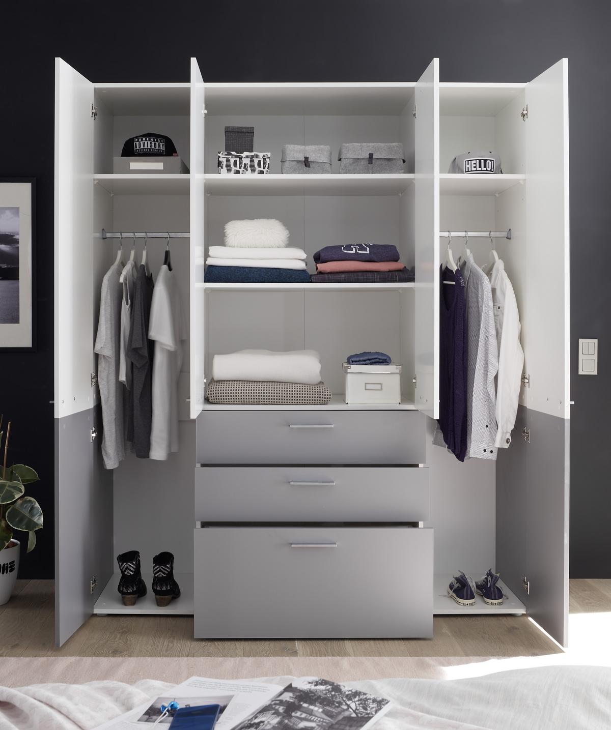 Kombischrank in Grau/Weiß - Weiss/Silberfarben, Konventionell, Holzwerkstoff/Metall (163/196,4/57,6cm) - Mömax