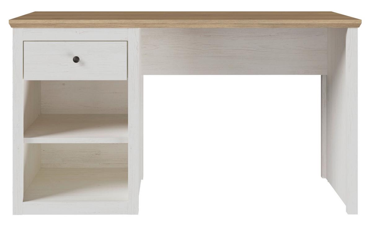 Schreibtisch Korsika Eiche-/Kieferfarben - Eichefarben/Schwarz, ROMANTIK / LANDHAUS, Holzwerkstoff/Metall (136/60/76cm) - Mömax