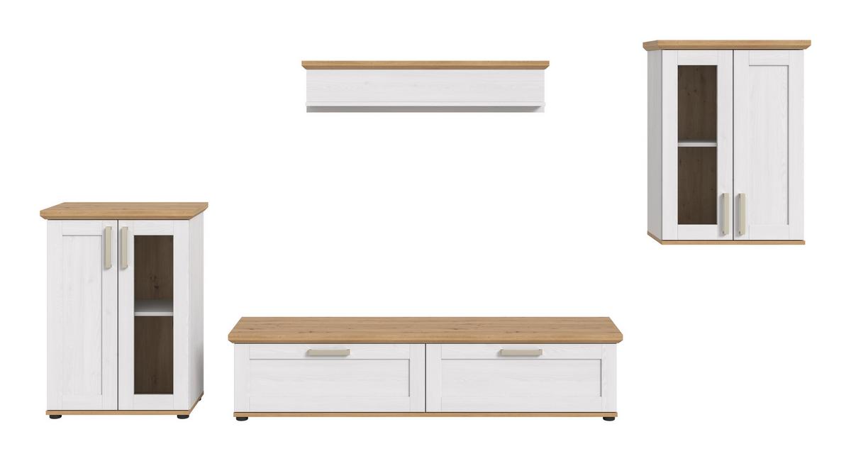 Dnevni Regal Verona, Bela, Barva Macesna, 4-Delni - srebrne barve/črna, Design, umetna masa/leseni material (316/161/40cm) - Livetastic