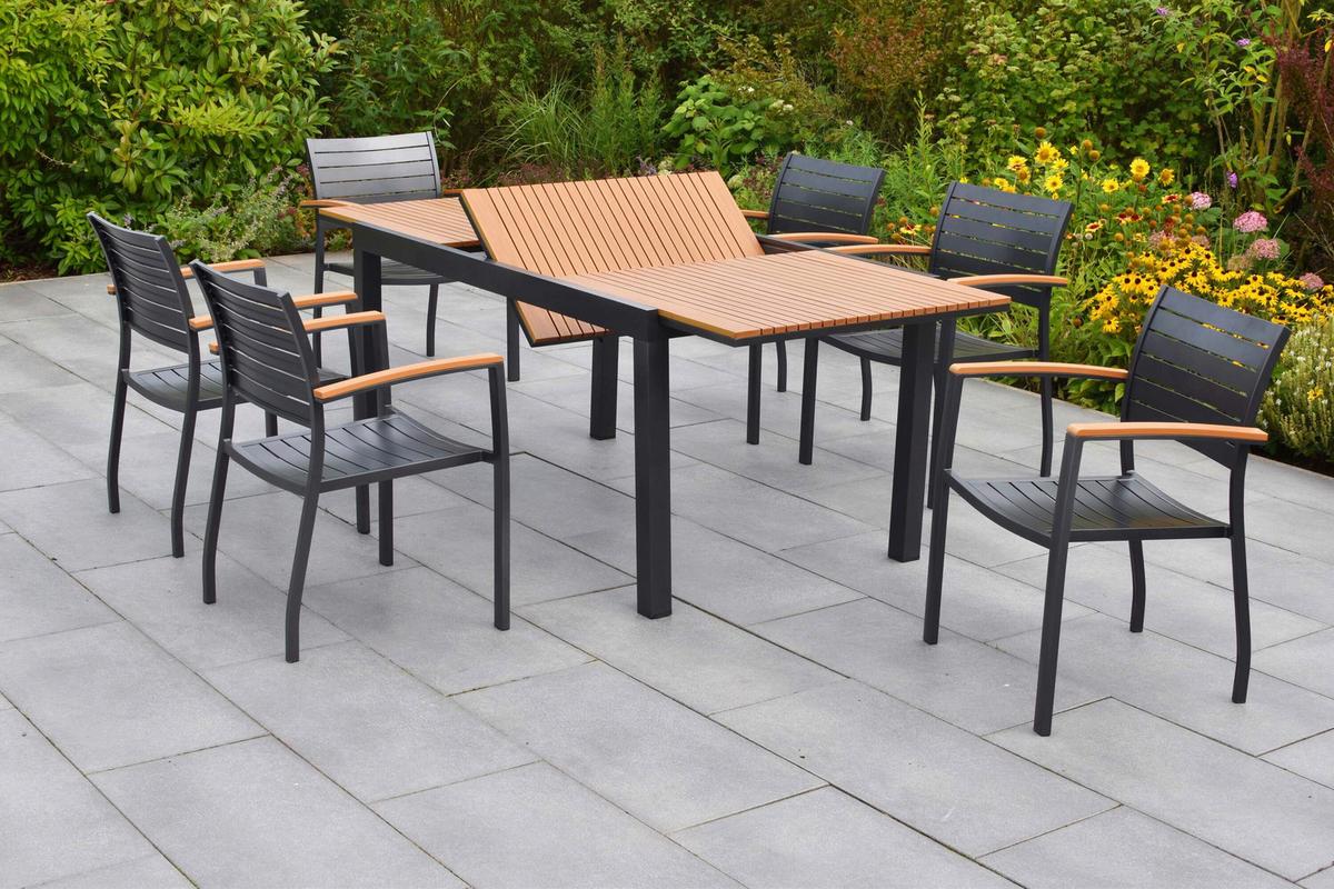 Gartentischgruppe Astros 7-tlg. Graphitfarben - Graphitfarben/Naturfarben, KONVENTIONELL, Kunststoff/Metall - Gardenson