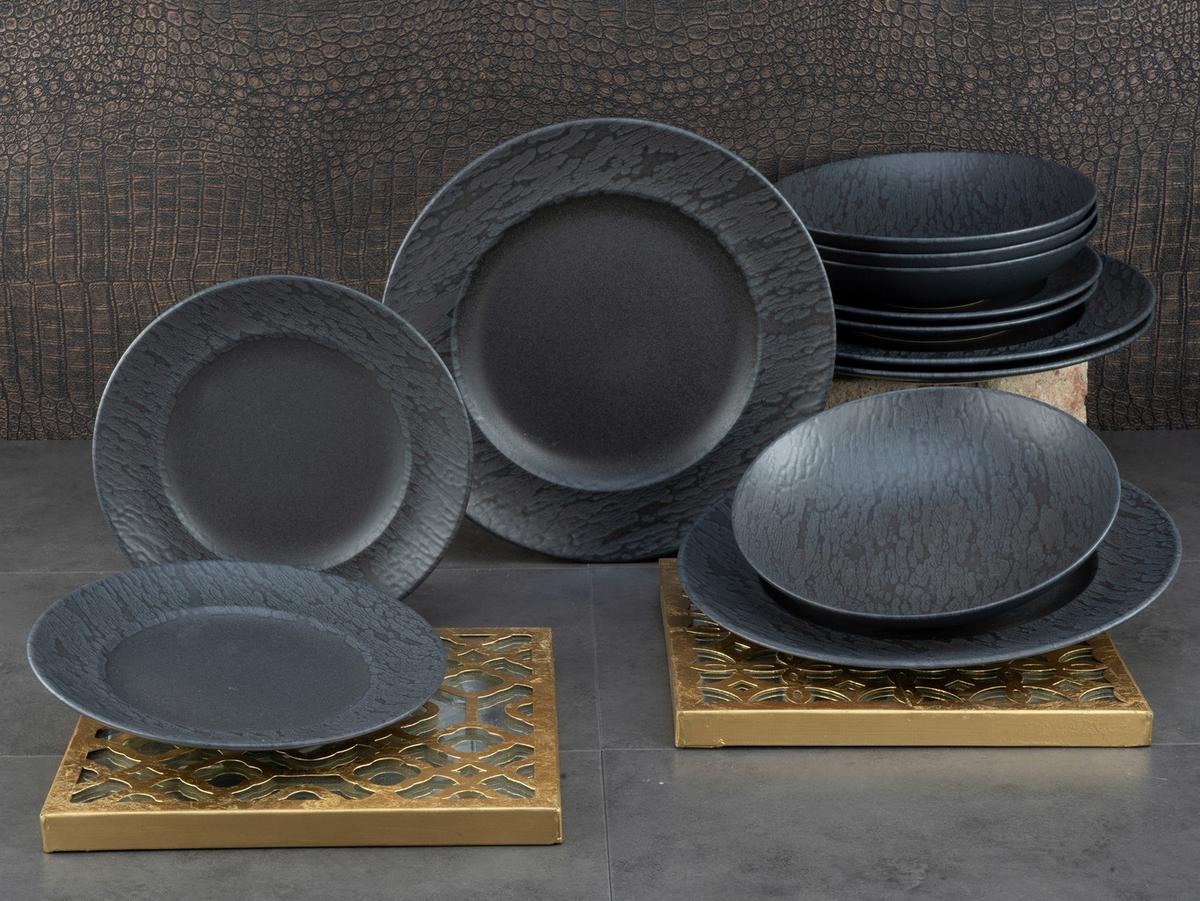 Tafelservice Rondo Schiefer in Schwarz, 12-teilig - Schwarz, MODERN, Keramik (43/40/37cm) - Creatable