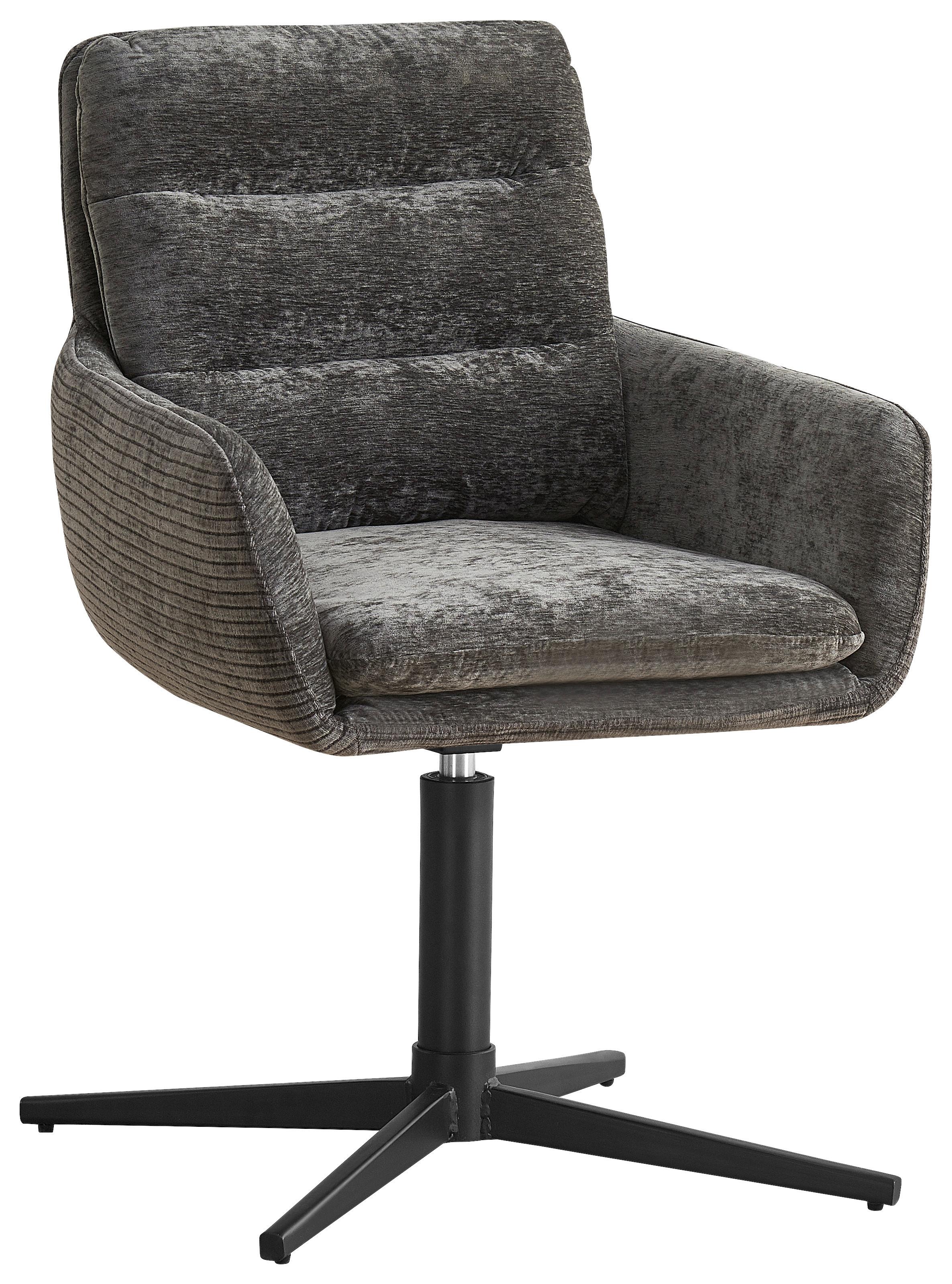 Armlehnstuhl Finja Dunkelgrau - Dunkelgrau/Schwarz, MODERN, Textil/Metall (59/88/62cm) - Premium Living