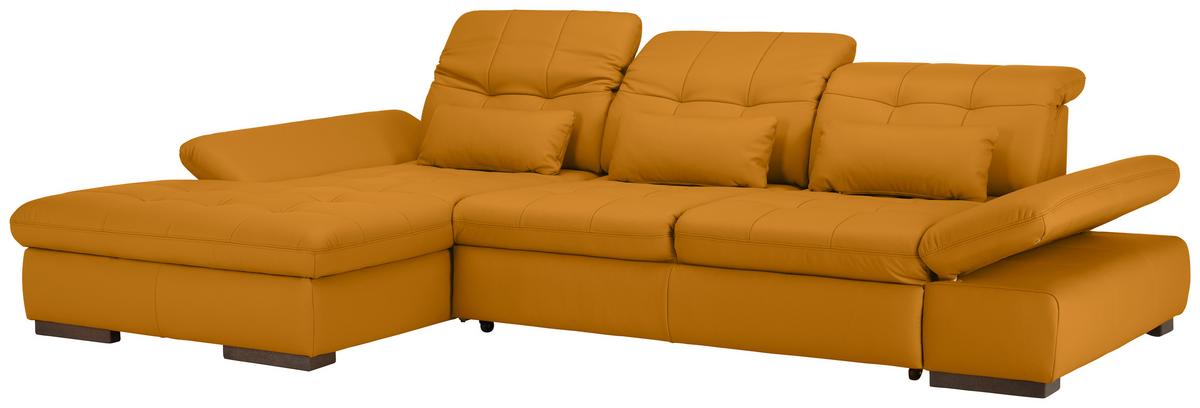 Wohnlandschaft Sanfino Leder Gelb - Chromfarben/Gelb, KONVENTIONELL, Leder/Metall (199/79-96/305cm) - Premium Living