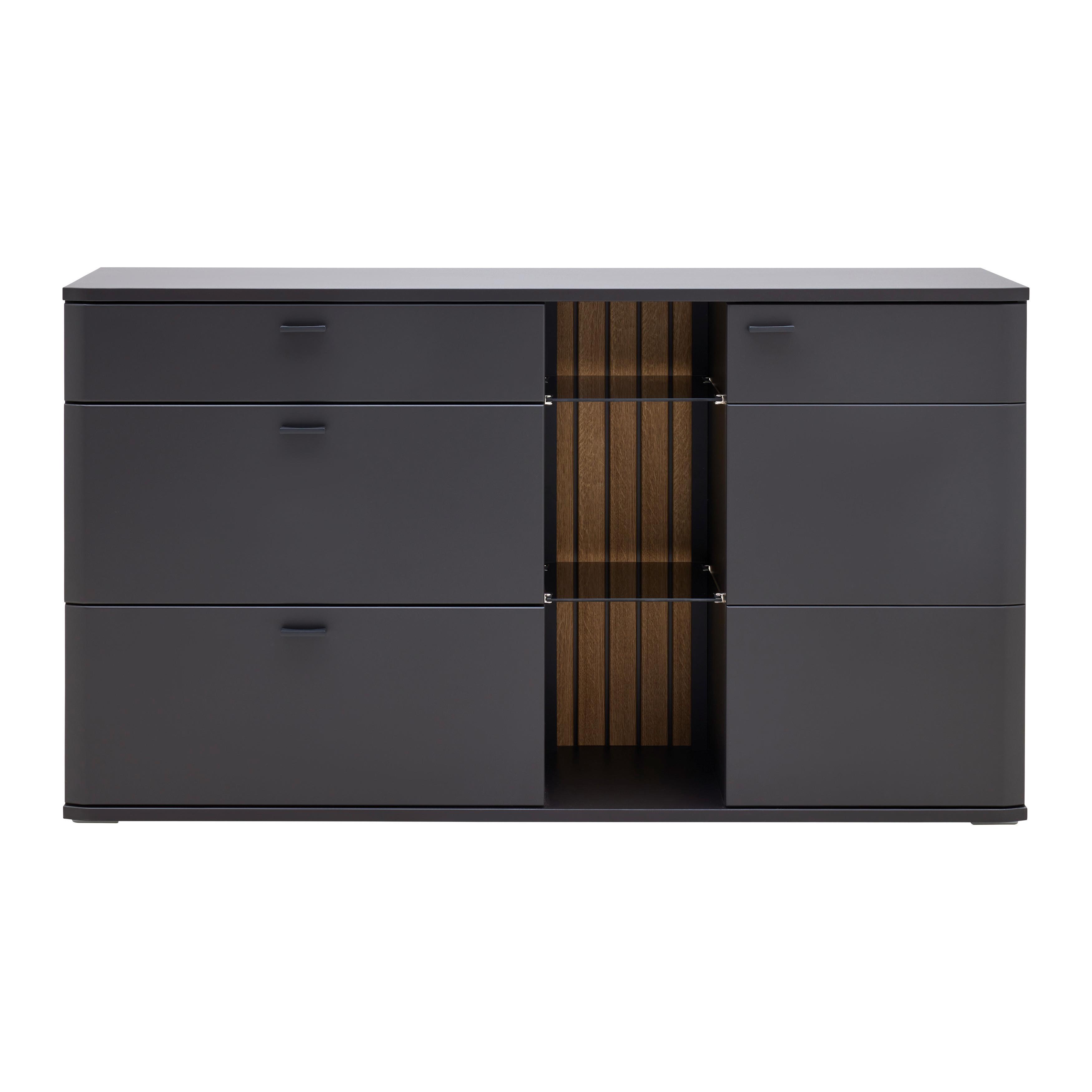 Sideboard Carreto in Schwarz/Eichefarben - Eichefarben/Anthrazit, MODERN, Glas/Holzwerkstoff (160/90/44cm) - Premium Living