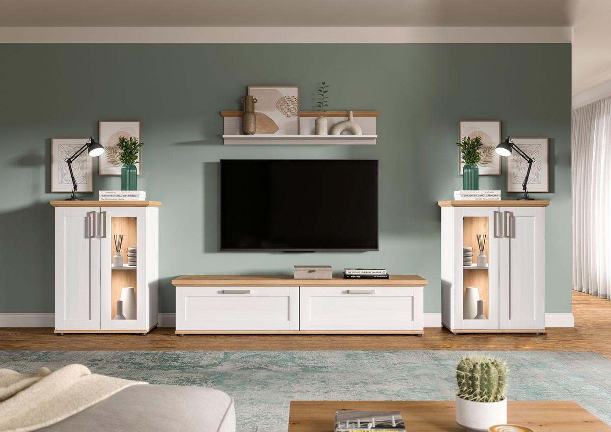 Dnevni Regal Verona, Bela, Barva Macesna, 4-Delni - srebrne barve/črna, Design, umetna masa/leseni material (316/161/40cm) - Livetastic