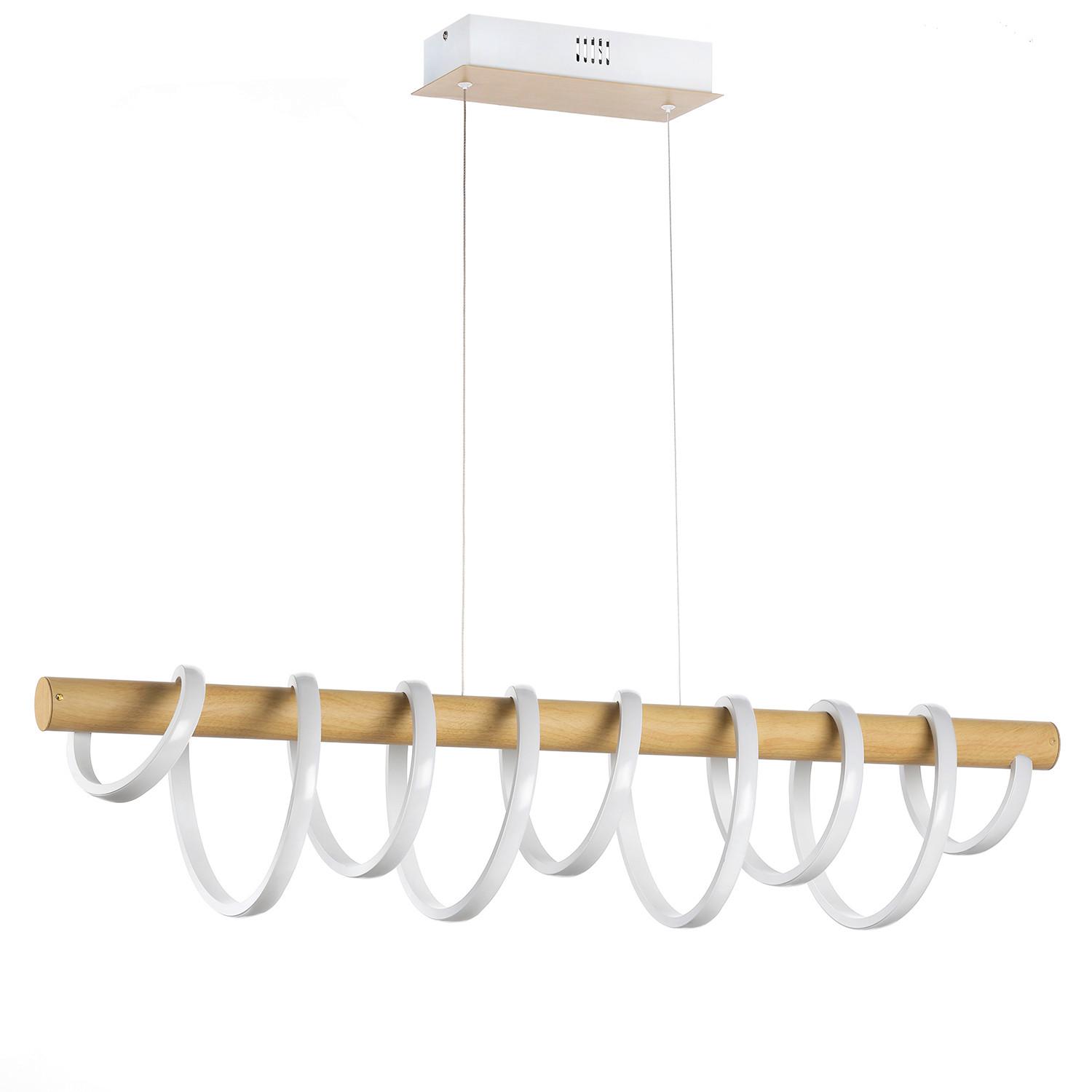 LED-Hängeleuchte Nilo Weiß/Akazie max. 70 Watt - Weiß/Akaziefarben, Natur, Metall (112/22/130cm)