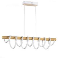 LED-Hängeleuchte Nilo Weiß/Akazie max. 70 Watt - Weiß/Akaziefarben, Natur, Metall (112/22/130cm)