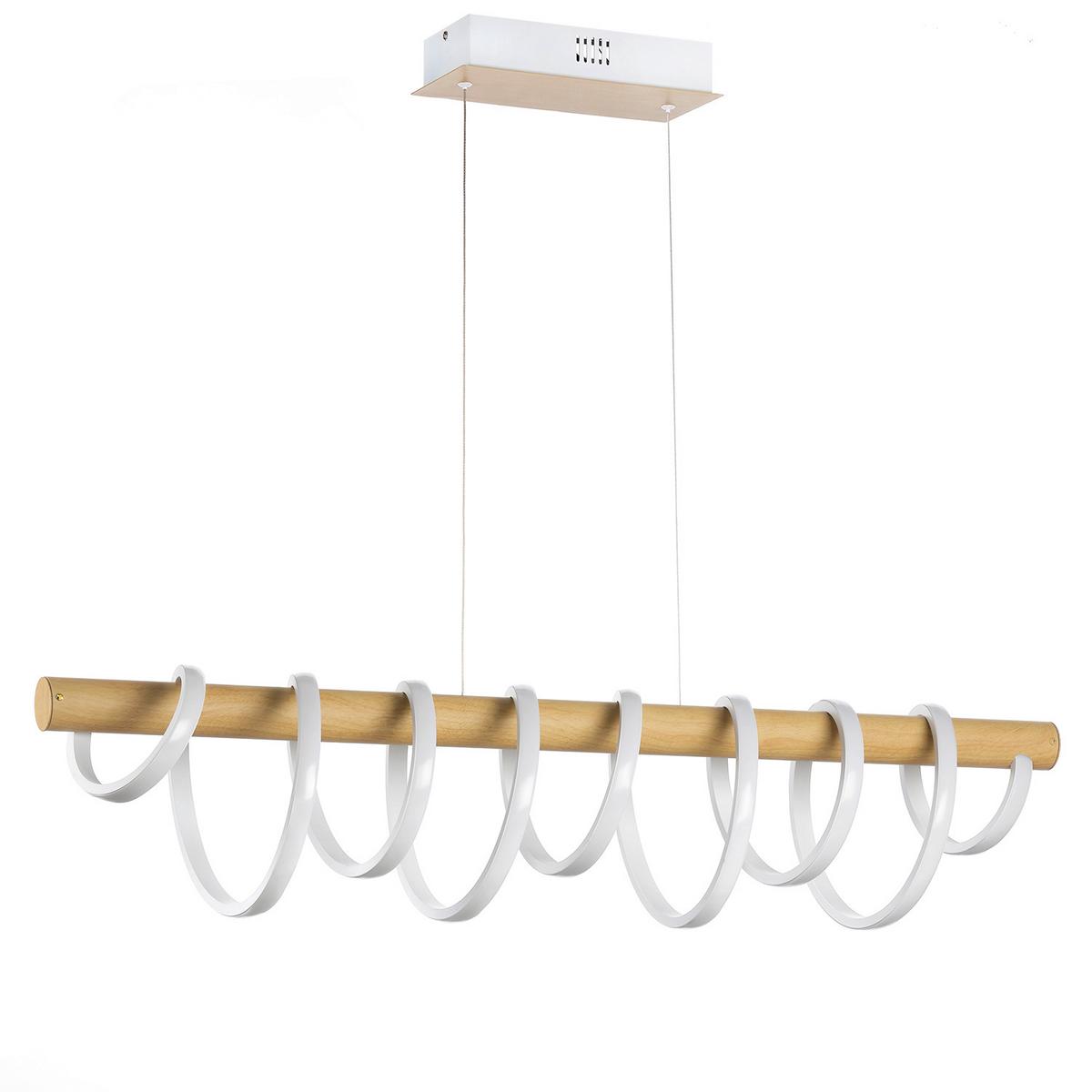 LED-Hängeleuchte Nilo Weiß/Akazie max. 70 Watt - Weiß/Akaziefarben, Natur, Metall (112/22/130cm)