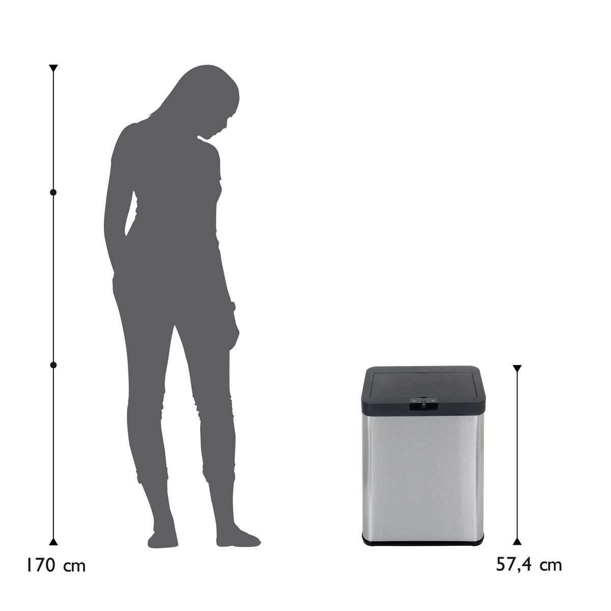 Koš Za Smeti Square, Črna, Srebrna, 48 L - srebrne barve/črna, Trend, kovina/umetna masa (40.3/25.3/57.4cm) - Echtwerk