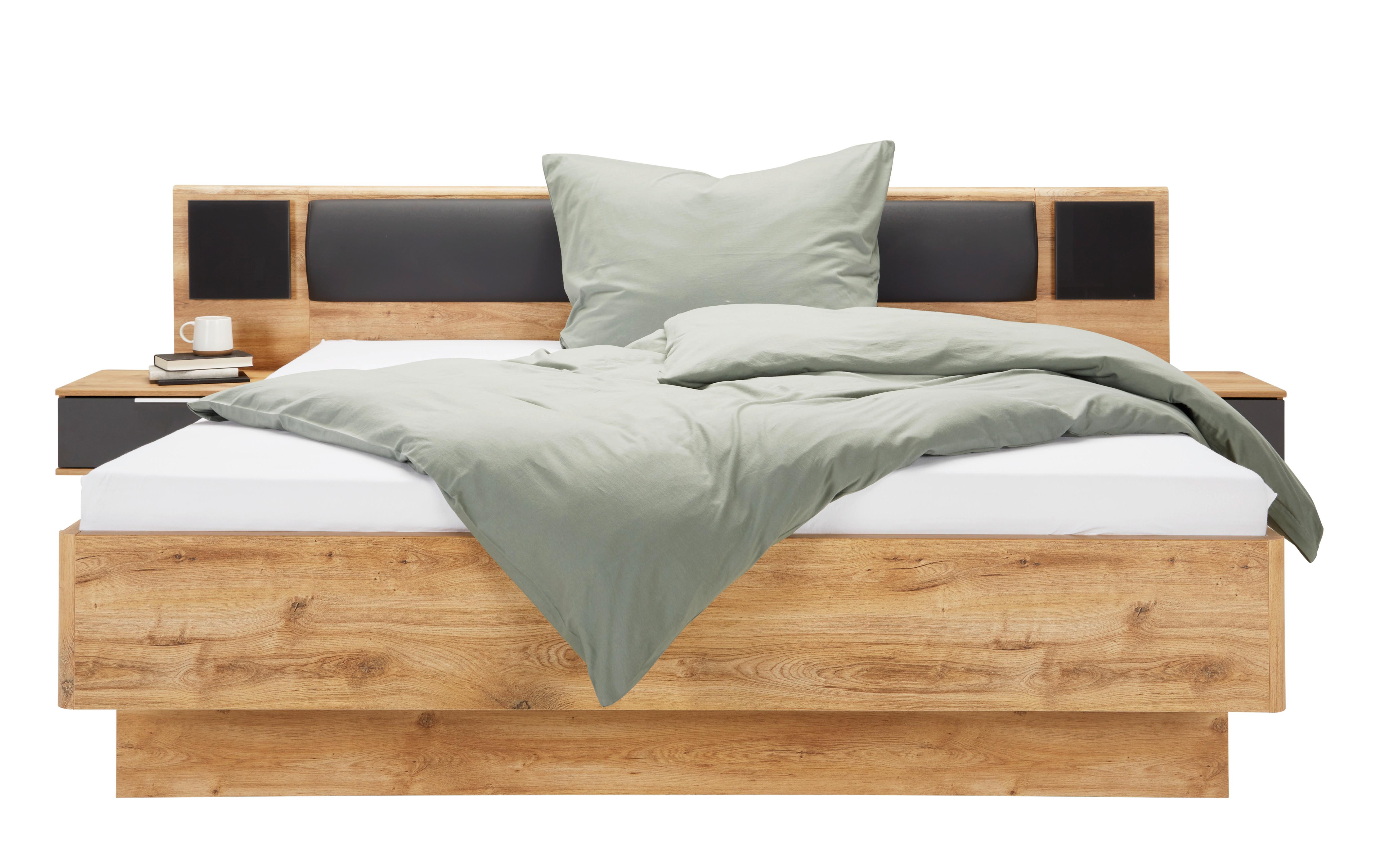 Bettanlage in Grau/Eichefarben ca. 180x200cm - Eichefarben/Graphitfarben, KONVENTIONELL, Holzwerkstoff/Textil (180/200cm) - Mömax