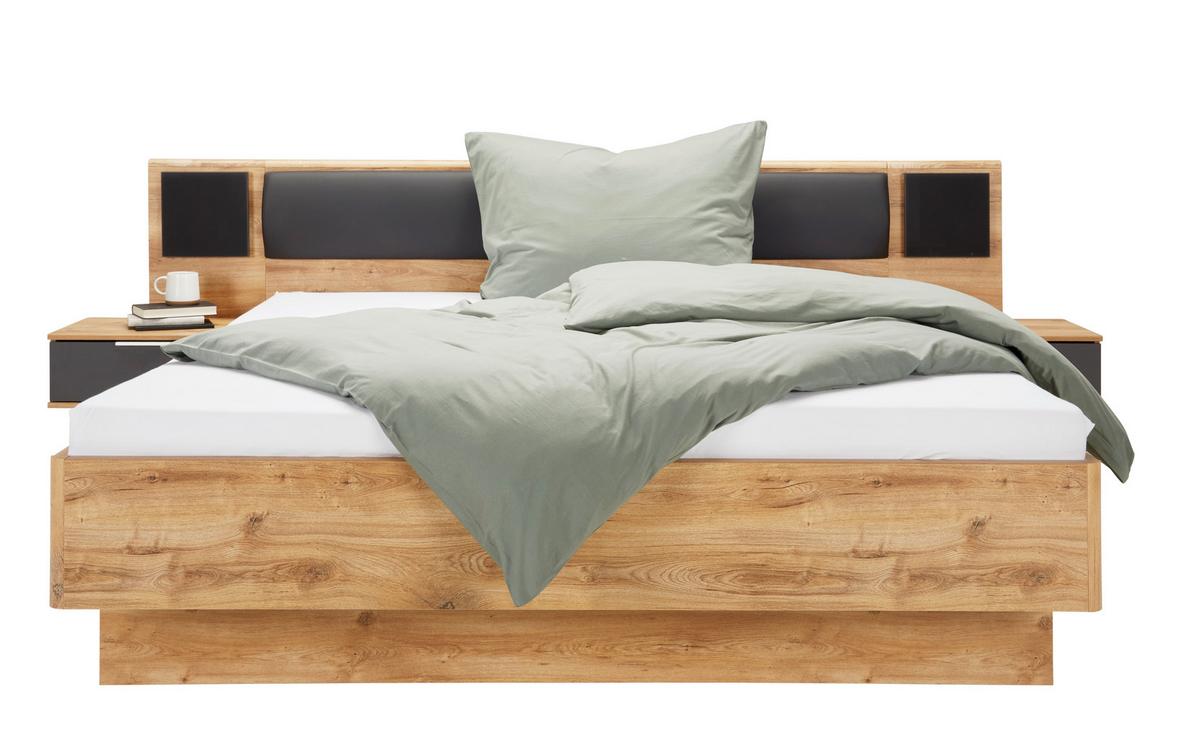 Bettanlage in Grau/Eichefarben ca. 180x200cm - Eichefarben/Graphitfarben, KONVENTIONELL, Holzwerkstoff/Textil (180/200cm) - Mömax