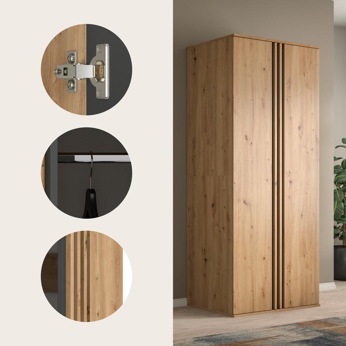 Drehtürenschrank TOFTA Eiche Artisan, Anthrazit - Anthrazit/Eiche Artisan, ROMANTIK / LANDHAUS, Holzwerkstoff (80/192/56cm) - Livetastic