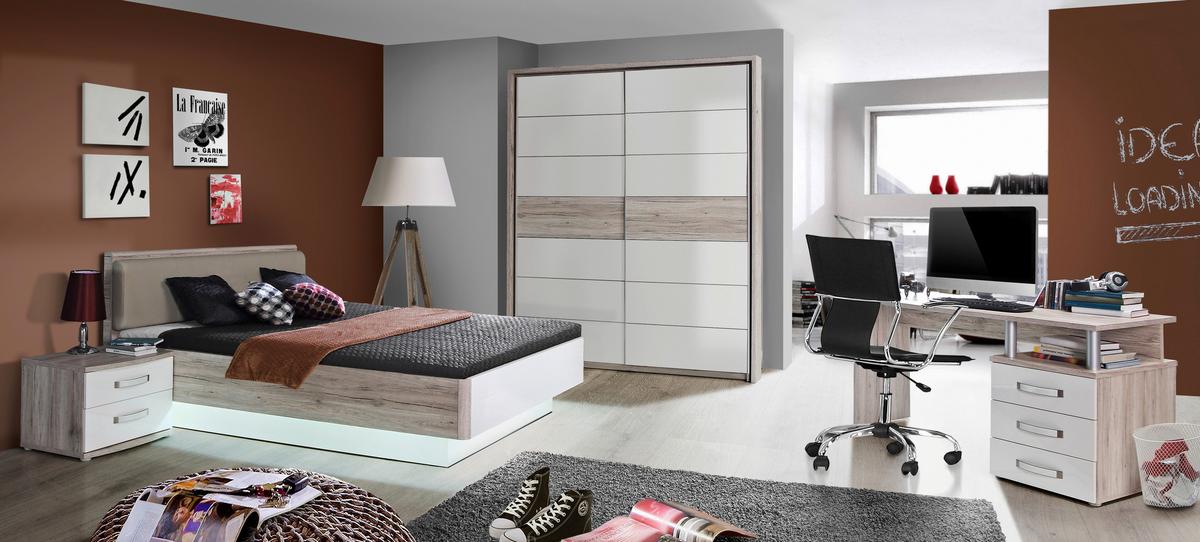 Omara Z Drsnimi Vrati Rondino, Barva Hrasta, Bela - barve nerjavečega jekla/barve hrasta, Design, kovina/leseni material (270/210/61cm) - Carryhome