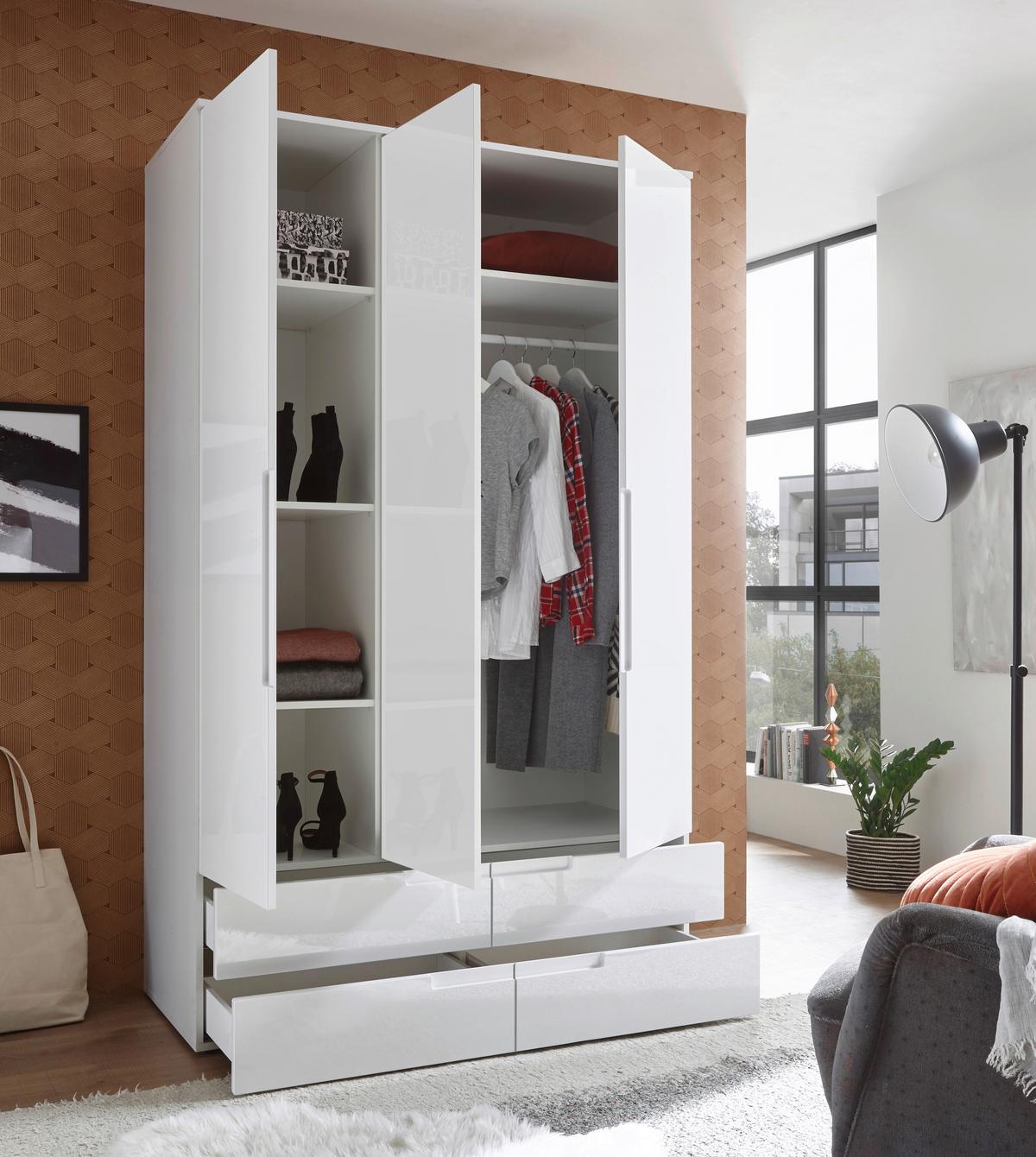 Omara Za Oblačila Spice, Bela, Visoki Sijaj, 126 Cm - bela/visoki sijaj, Moderno (126/208/57cm) - MID.YOU