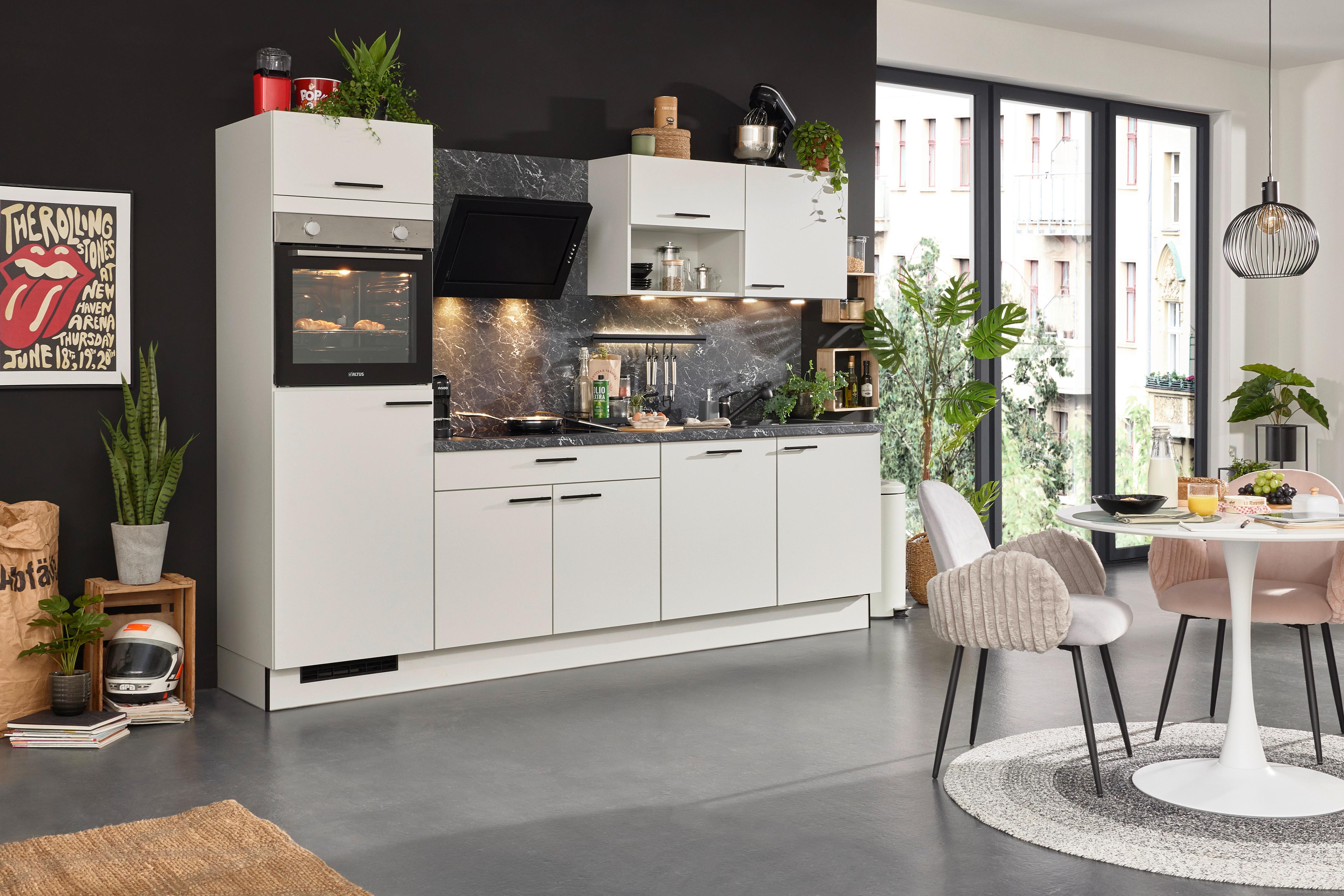 Küchenblock inkl. 4 E-Geräte PN80 in Grau - Schwarz/Grau, Holzwerkstoff (280cm) - Pino