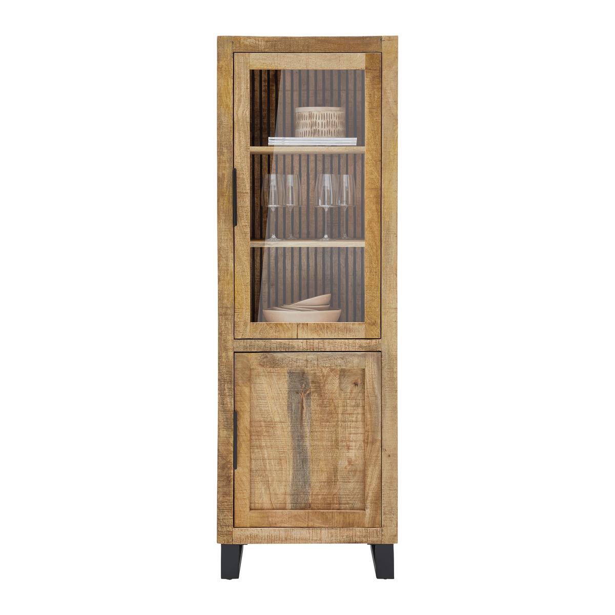 Vitrine Everest in Naturfarben/Schwarz - Schwarz/Naturfarben, Natur, Glas/Holz (60/180/40cm) - Zandiara