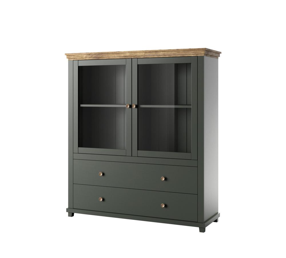 Félmagas Szekrény Evora - tölgyfa/zöld, Design, faalapú anyag/Üveg (126/138/42cm)