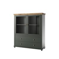 Félmagas Szekrény Evora - tölgyfa színű/zöld, Design, faalapú anyag/Üveg (126/138/42cm)