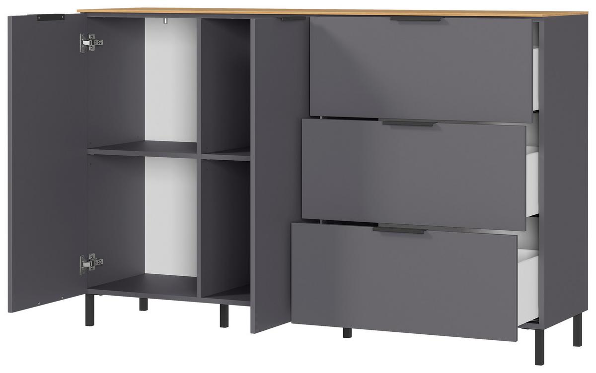Kommode California in Graphitfarben/Eichefarben - Eichefarben/Graphitfarben, MODERN, Holzwerkstoff/Metall (151/98/40cm) - Premium Living