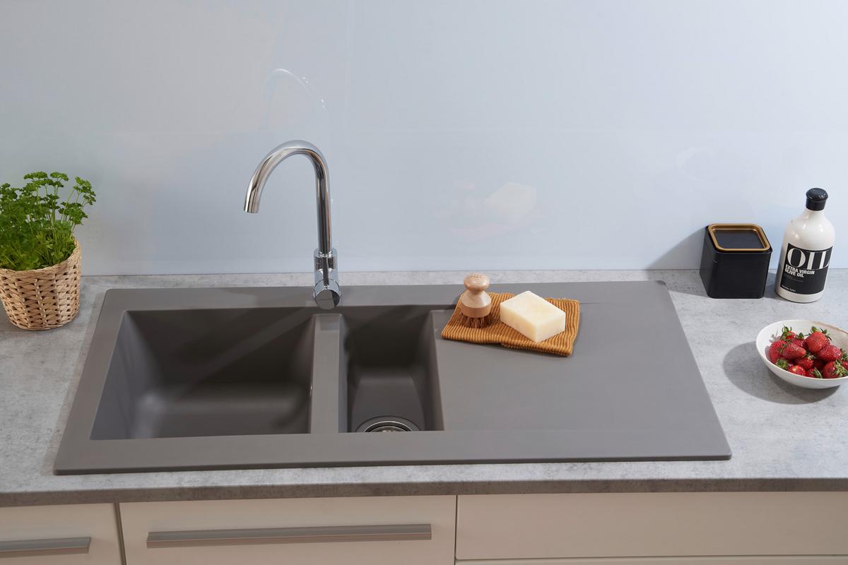 Einbauspüle Denver ca. 100x20x50 cm Grau - Grau, Trend, Glas/Kunststoff (100/20/50cm) - Respekta