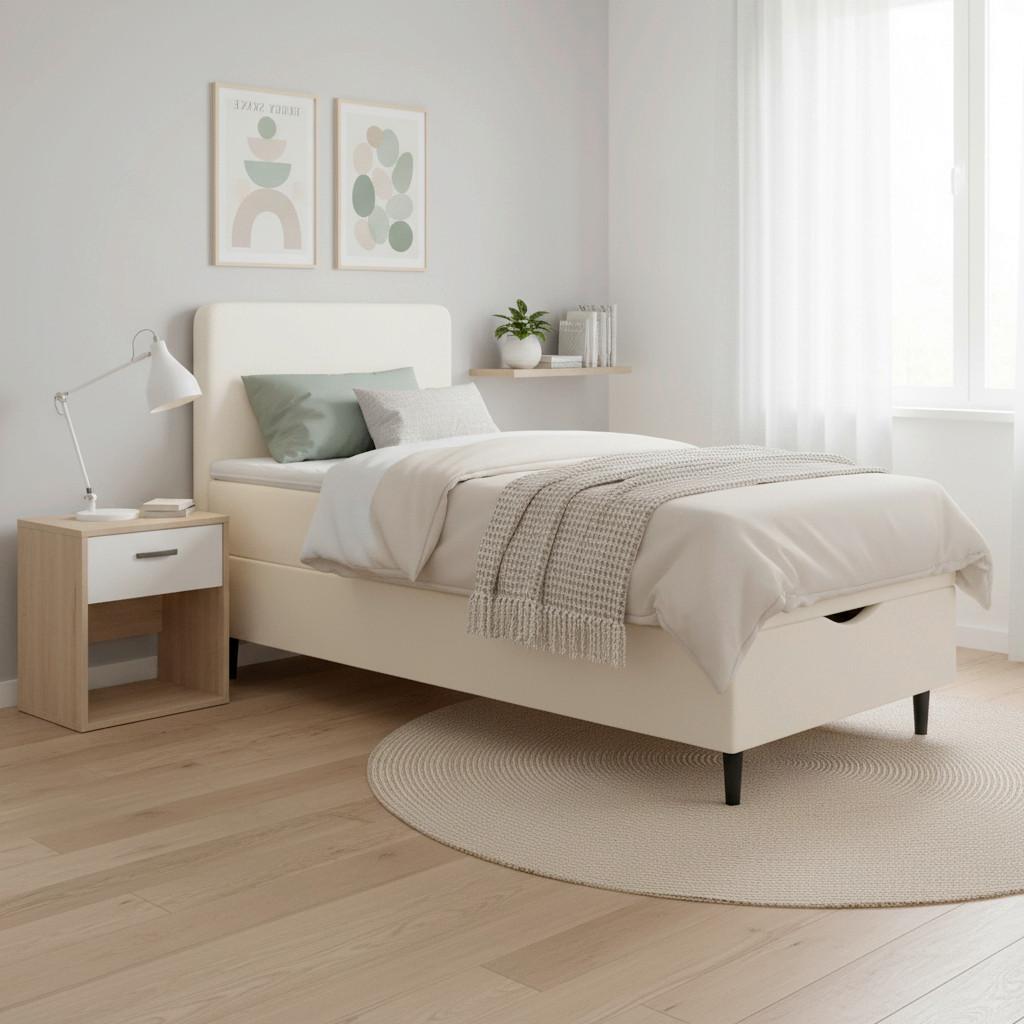 Boxbett Vida Elfenbein ca. 90x200 cm mit Topper - Elfenbein/Schwarz, MODERN, Holz/Kunststoff (90/200cm) - Bessagi Home