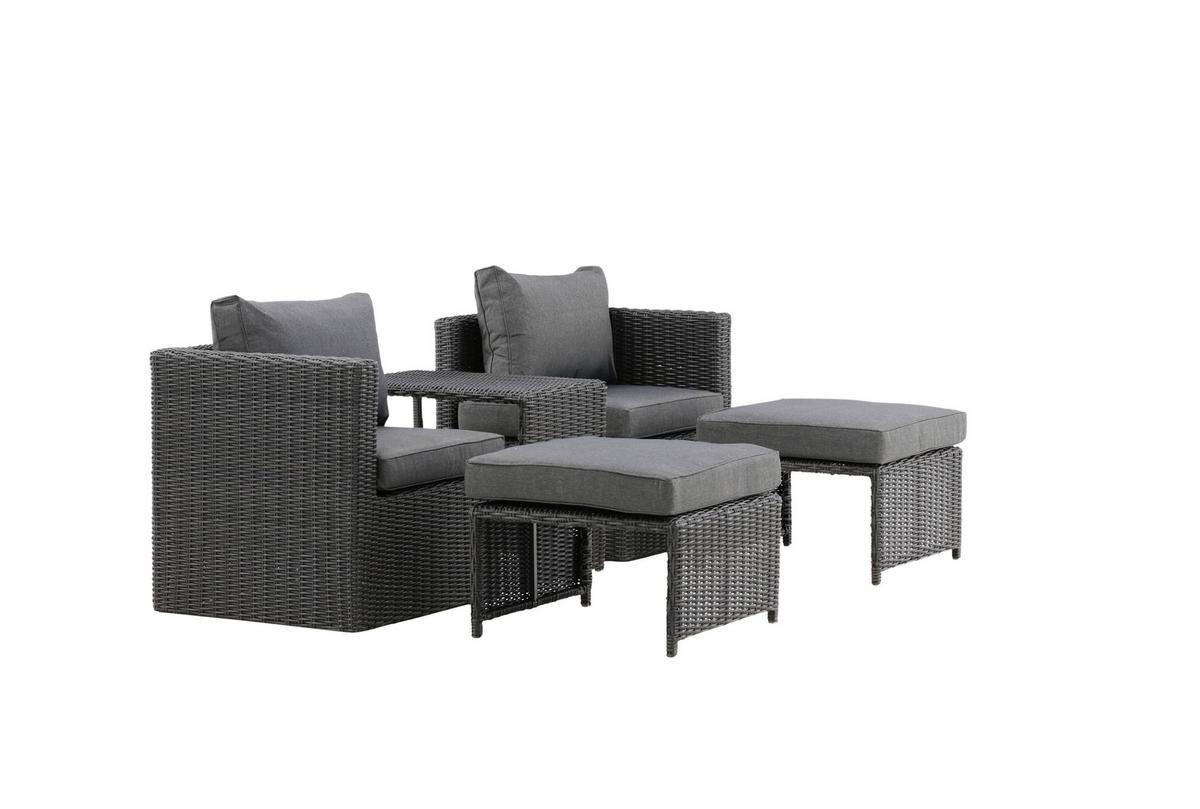 GARTENSET QUAD - Schwarz/Grau, KONVENTIONELL, Kunststoff/Metall - Gardenson