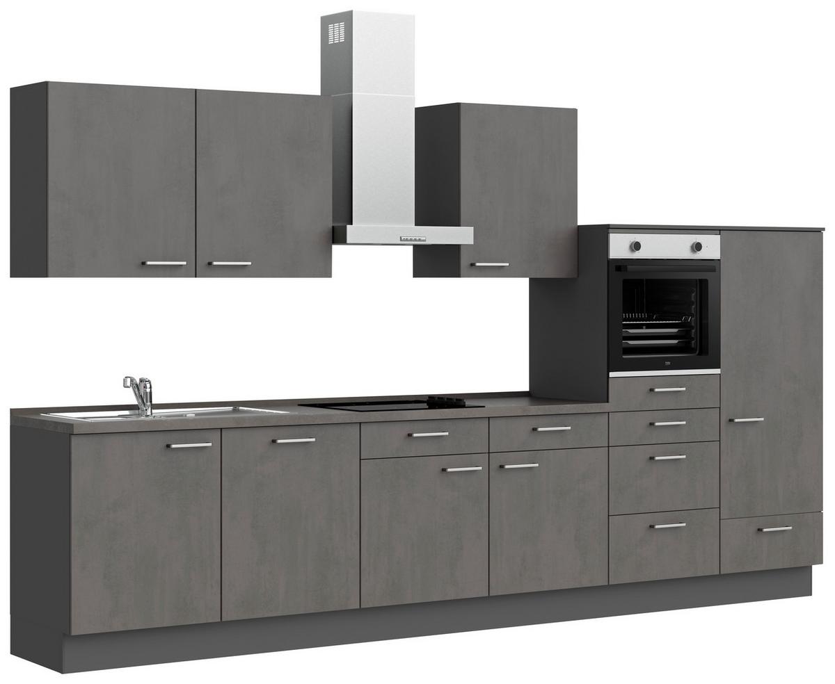 Küchenblock Riva Low m. Geräten Schieferfarben - Schieferfarben/Edelstahlfarben, MODERN, Holzwerkstoff/Metall (360cm) - Nobilia