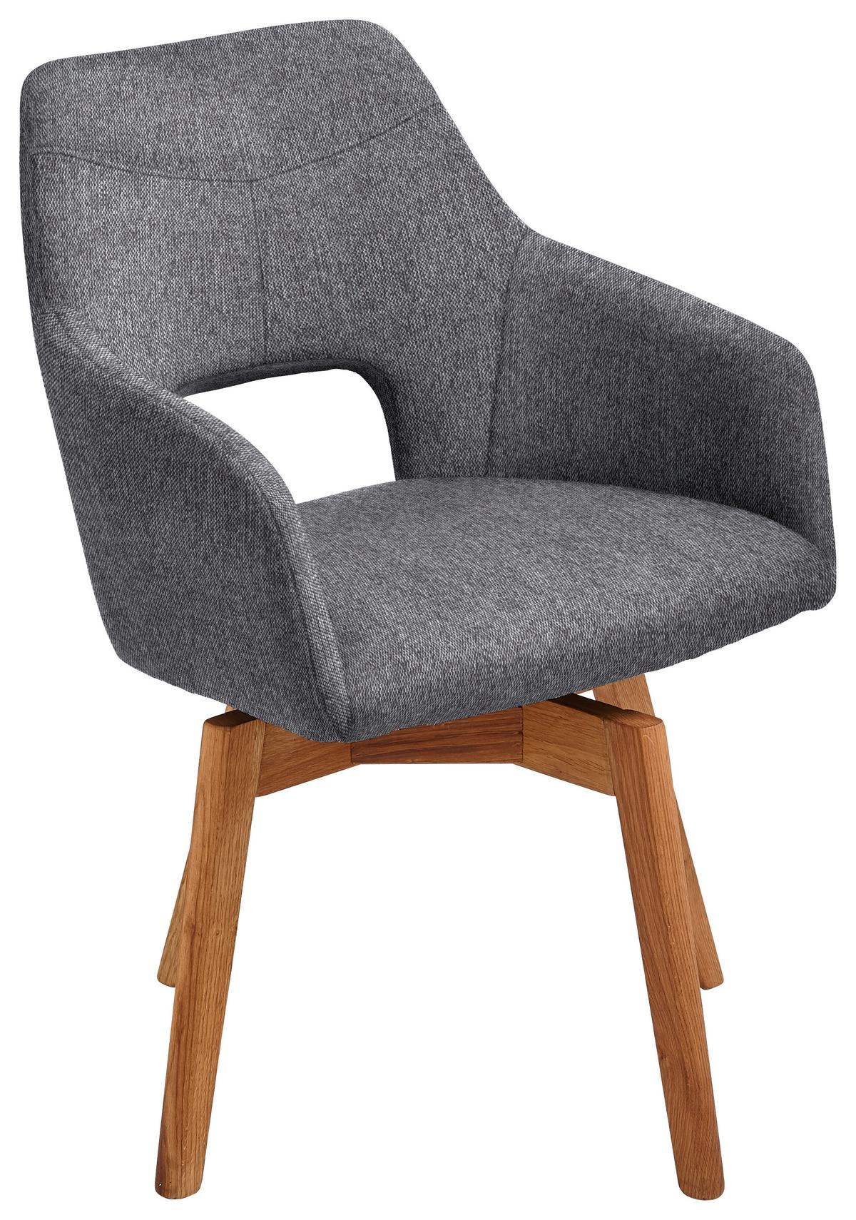 KRZESŁO Z PODŁOKIETNIKAMI EVITA - kolor dębowy/antracytowy, Design, drewno/tkanina (57/84/57cm) - Voleo