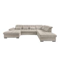 Wohnlandschaft Rigatti Beige Chenille mit Bettkasten - Beige/Schwarz, MODERN, Textil/Metall (184/387/252cm) - Livetastic