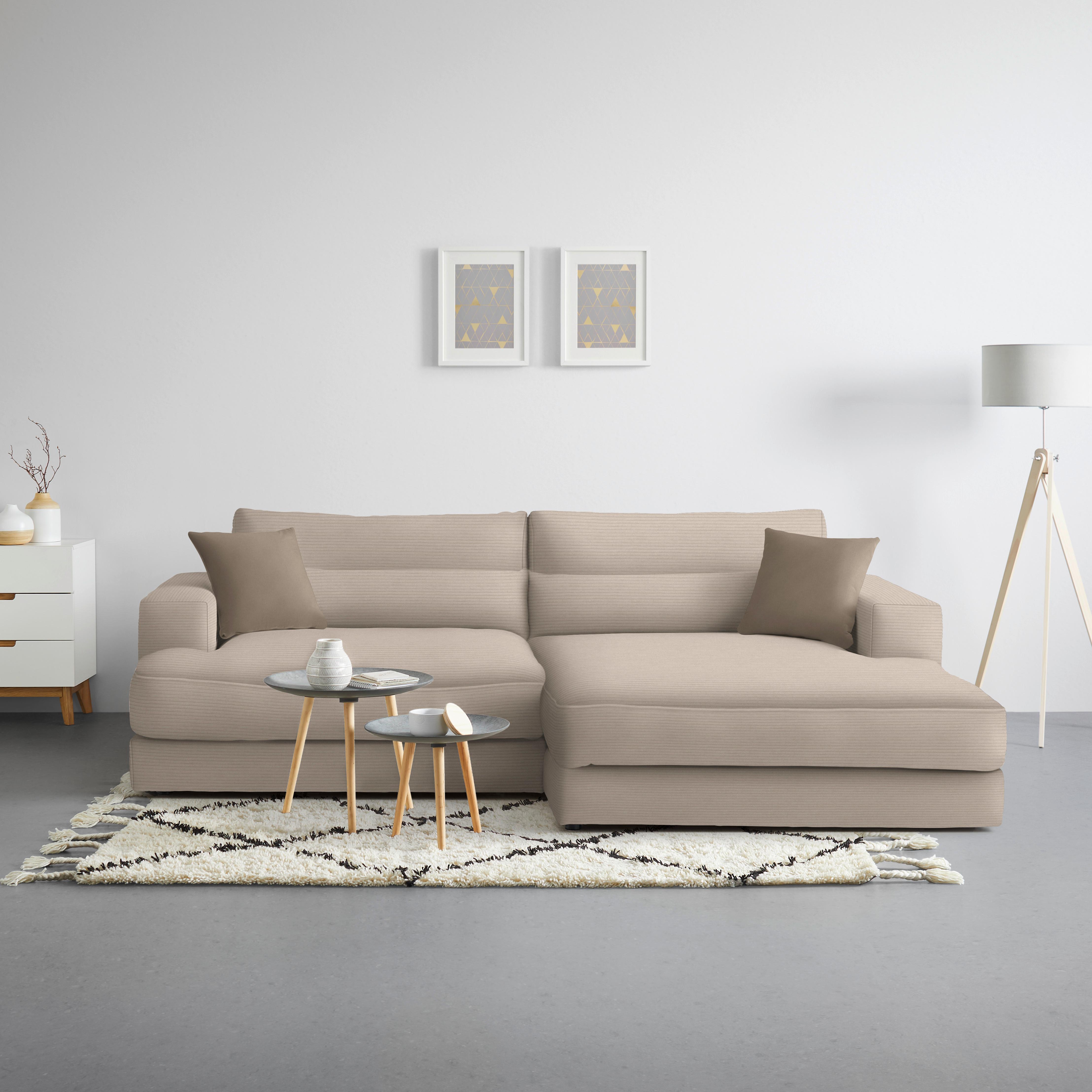 Ecksofa Fabiona rechts Cappuccino - Cappuccino, MODERN, Holz (268/85/194cm) - Premium Living