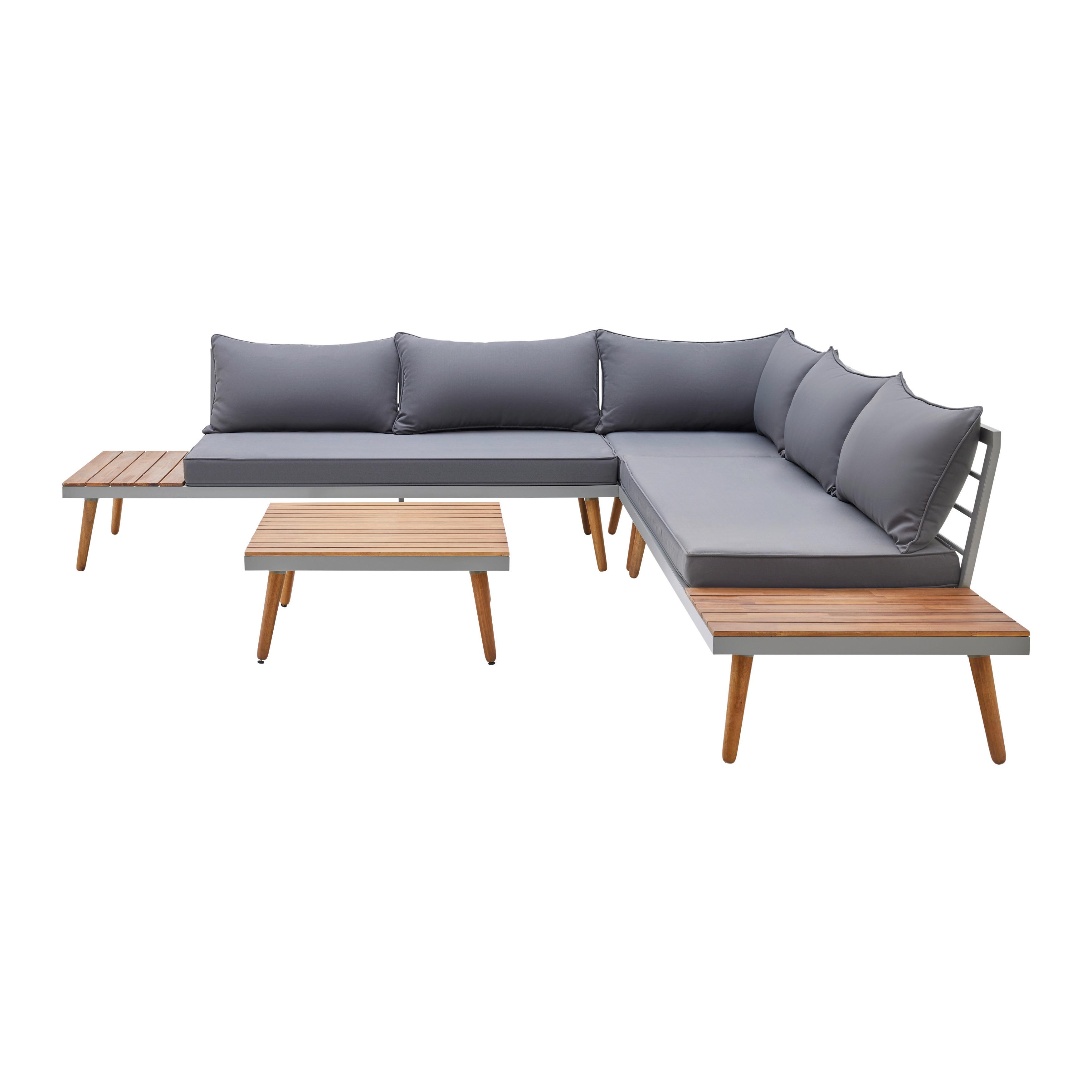 Lounge Garnitúra Lanciano - Szürke/Akácia színű, modern, Fa/Fém (257/257cm) - Bessagi Garden