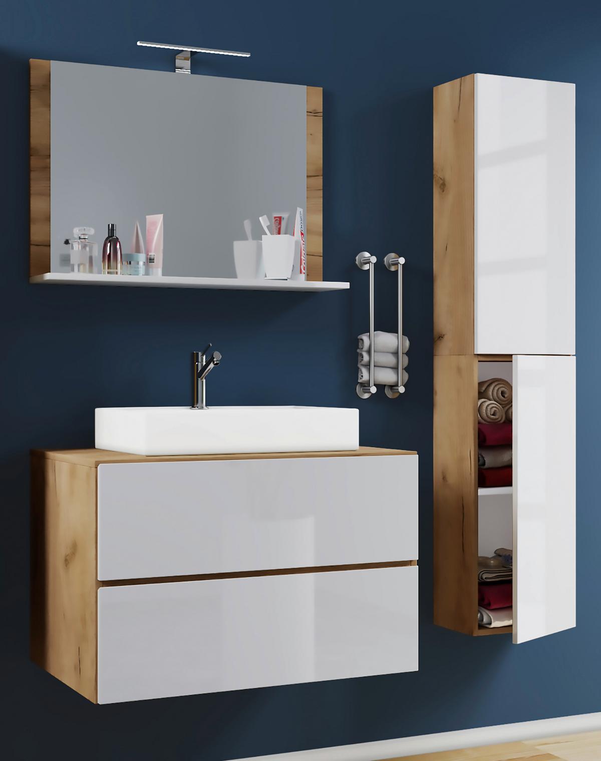 Badezimmer Lendas 4-tlg. ca. 94 cm Honigeiche - Honigeiche/Weiß, MODERN, Keramik/Holzwerkstoff (94cm) - MID.YOU
