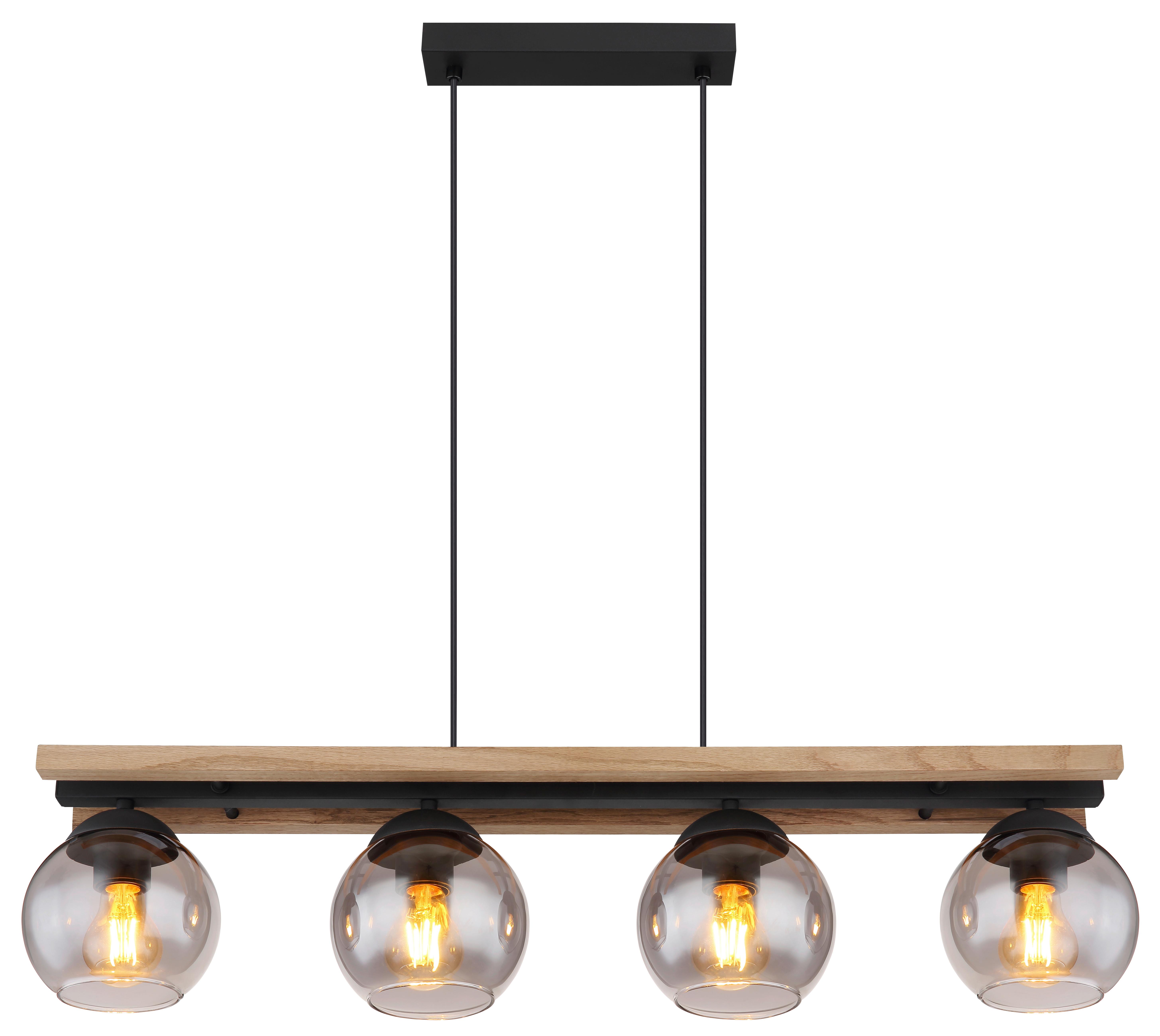 HÄNGELEUCHTE 15569-4HW - Dunkelbraun/Schwarz, Natur, Glas/Holz (85/15/120cm) - Globo