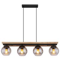 HÄNGELEUCHTE 15569-4HW - Dunkelbraun/Schwarz, Natur, Glas/Holz (85/15/120cm) - Globo